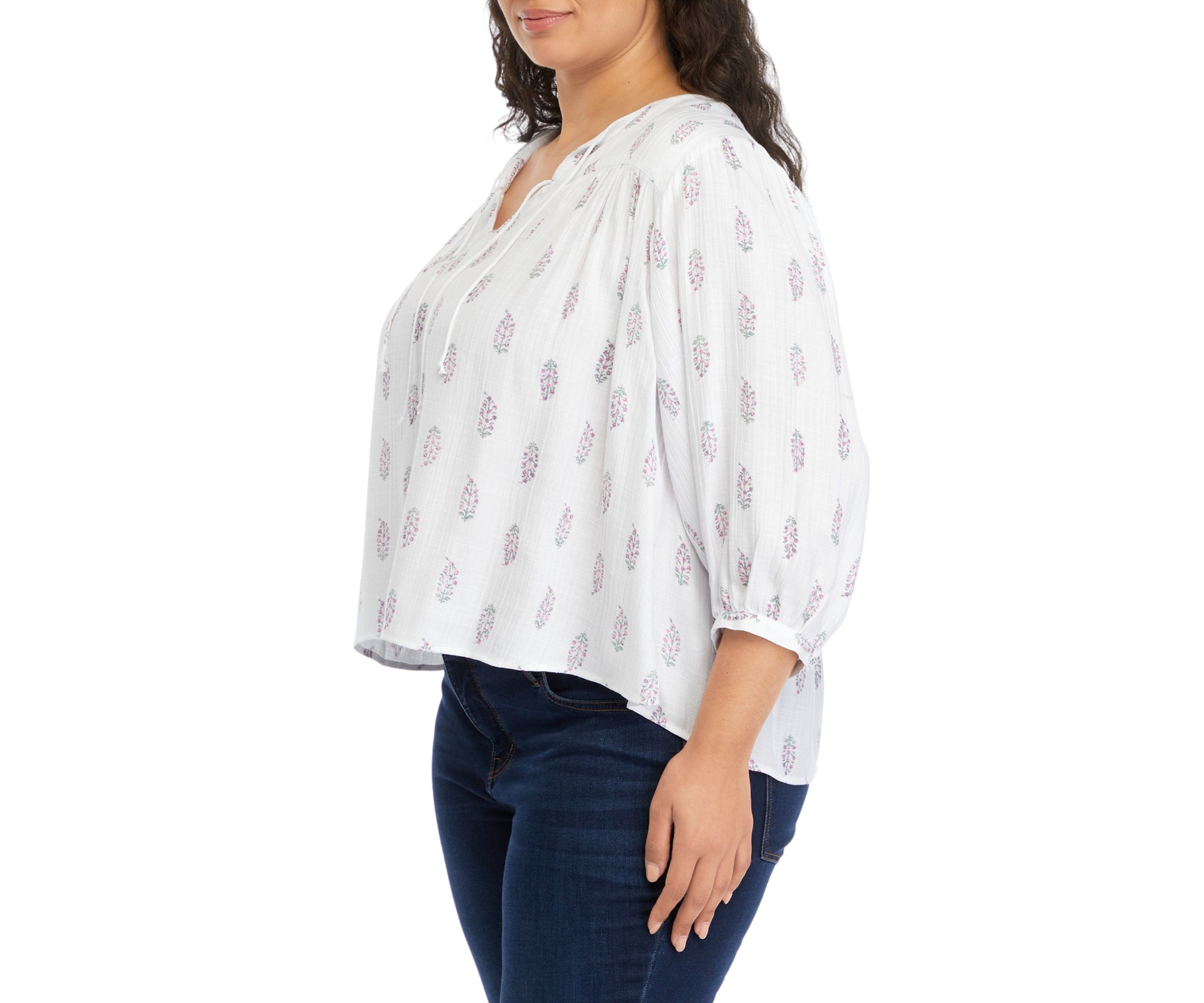 Plus Linen Like Peasant Blouse