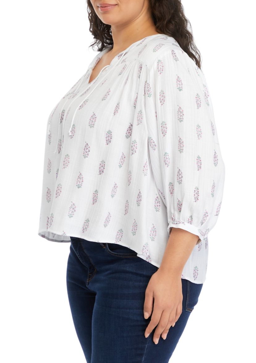 Plus Linen Like Peasant Blouse