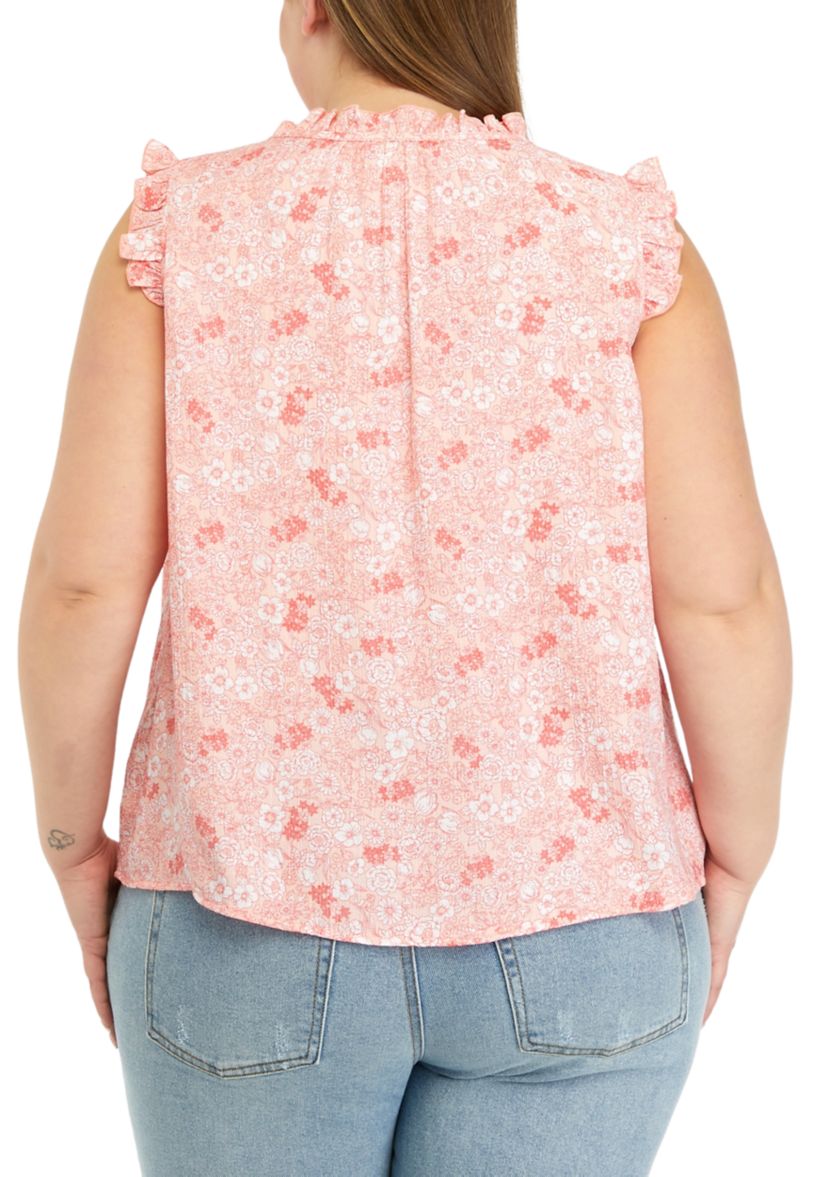 Plus Size Shirred Shoulder Printed Henley Shirt