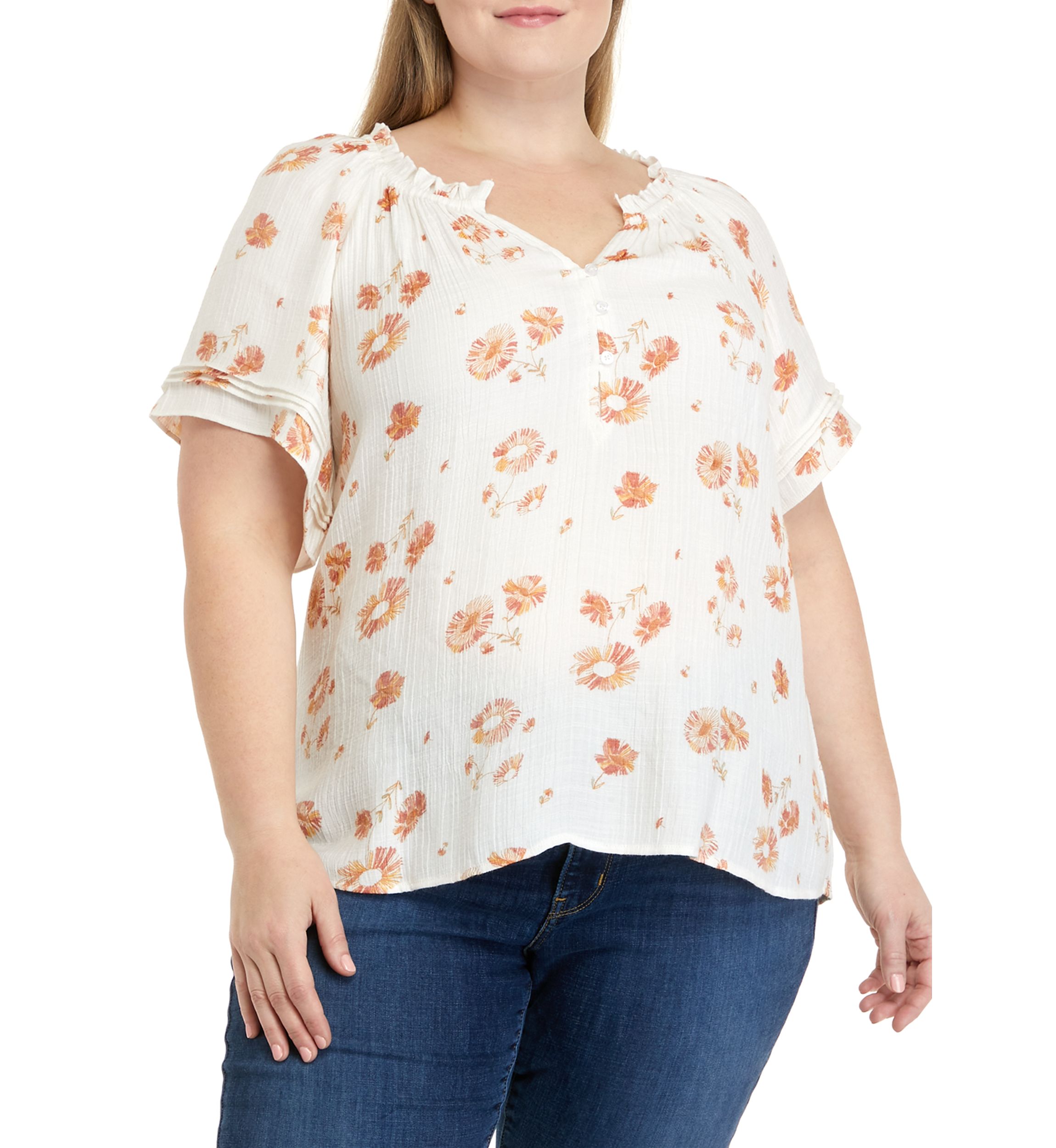 Plus Size Short Sleeve Peasant Top