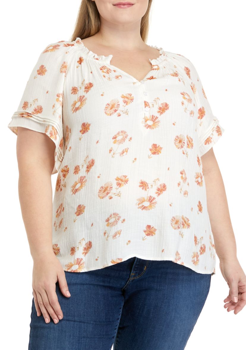 Plus Size Short Sleeve Peasant Top