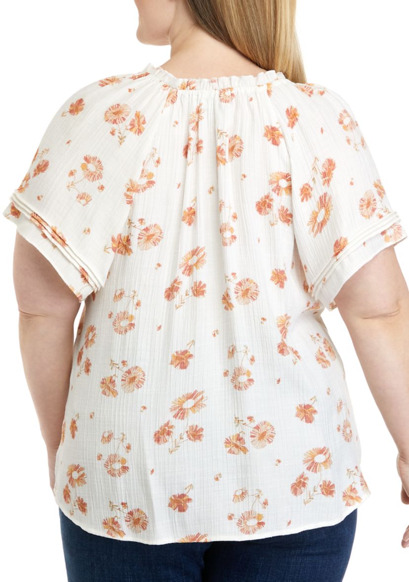 Plus Size Short Sleeve Peasant Top