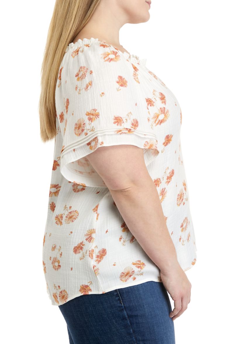 Plus Size Short Sleeve Peasant Top