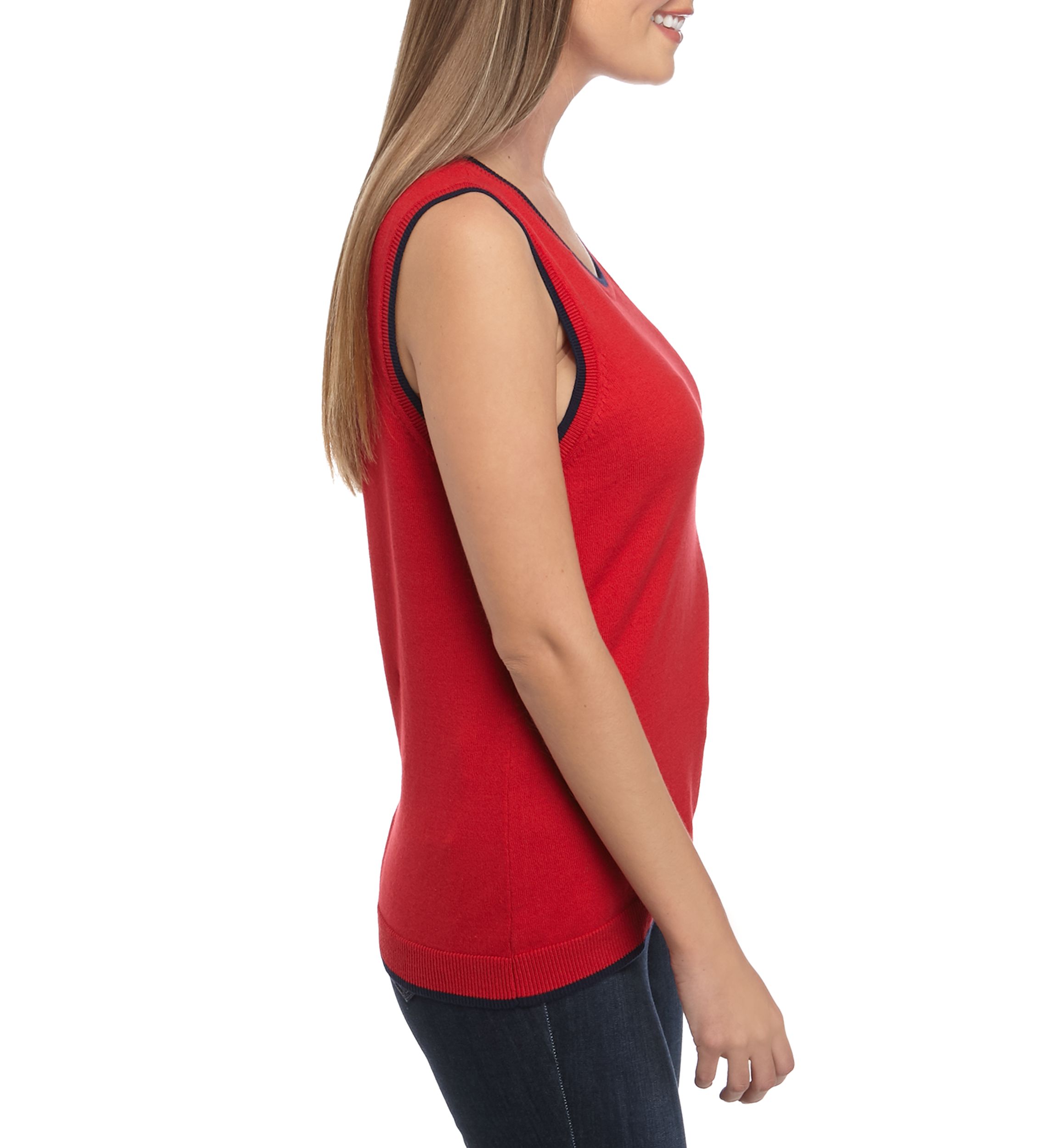 Womens Sleeveless Shell Sweater with Tipping 