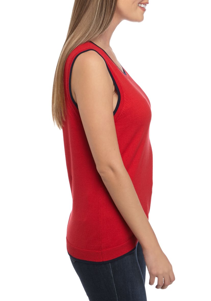 Womens Sleeveless Shell Sweater with Tipping 