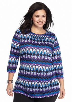 Kim Rogers® Plus Size Paisley Pucker Top - Belk.com