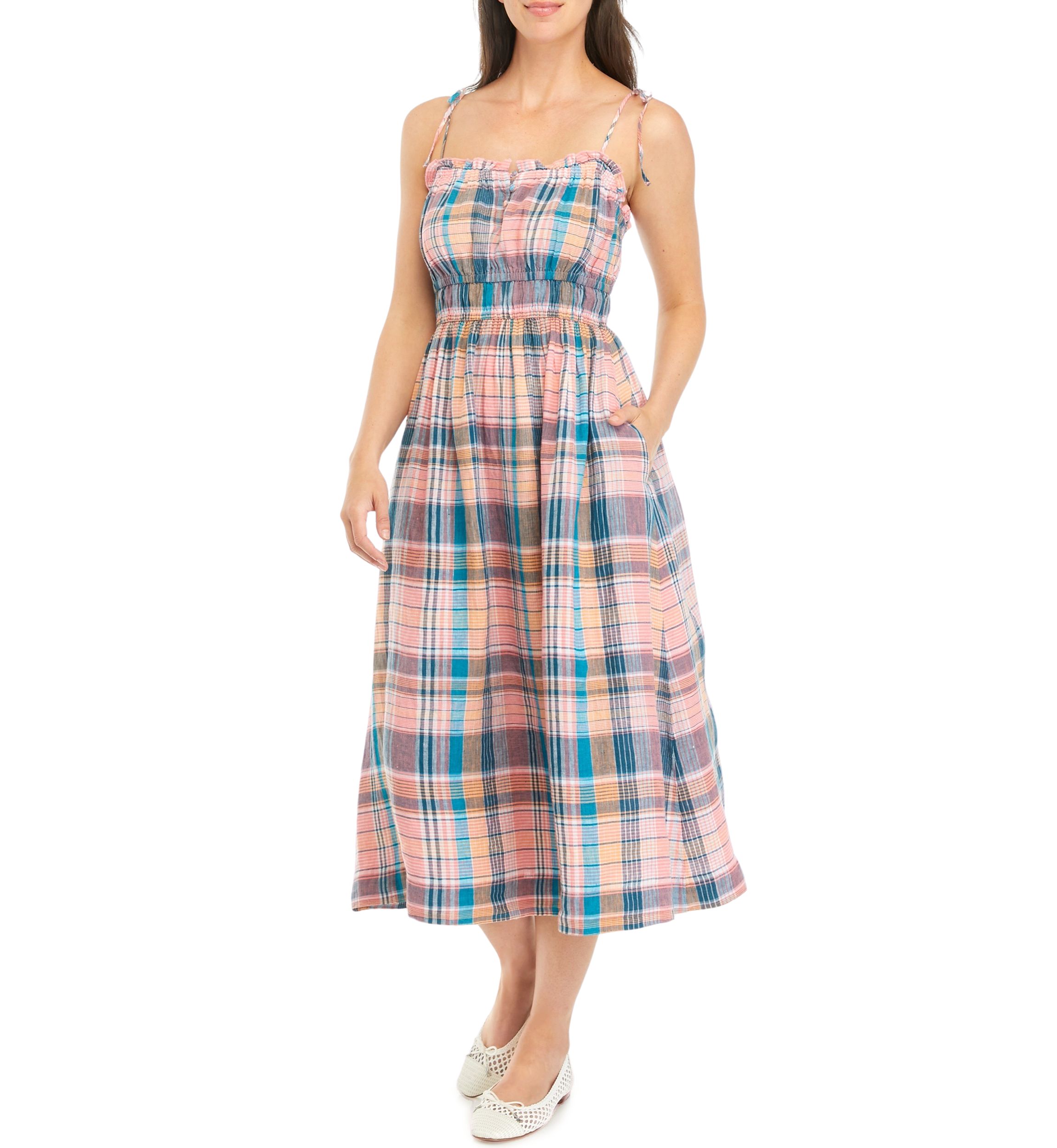 Womens Strappy Linen Midi Dress