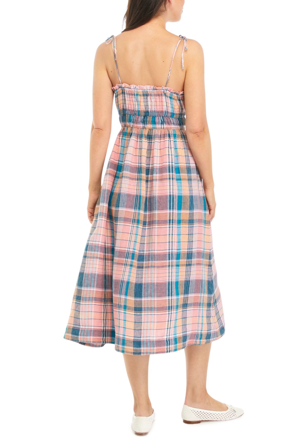 Womens Strappy Linen Midi Dress