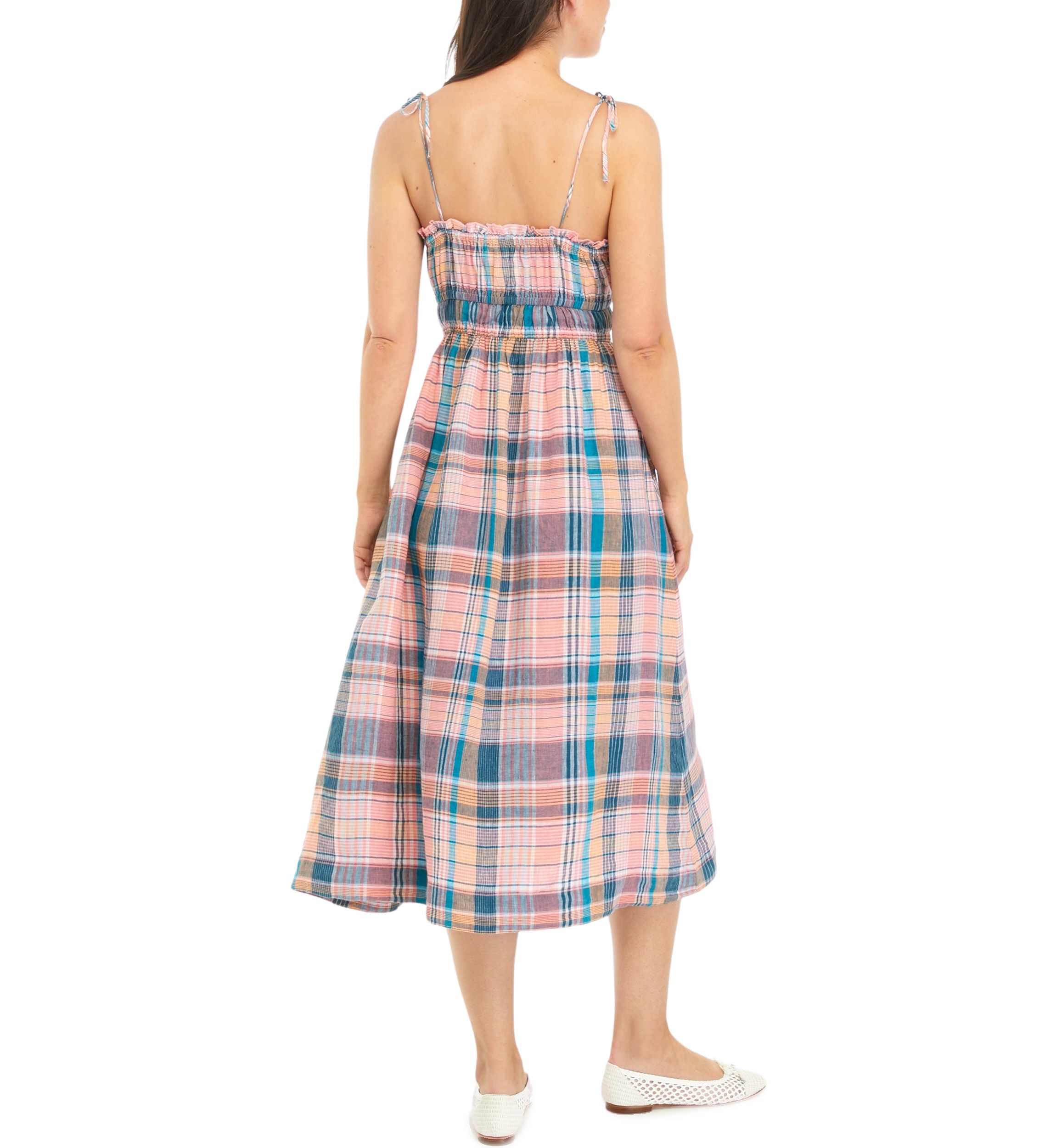 Womens Strappy Linen Midi Dress