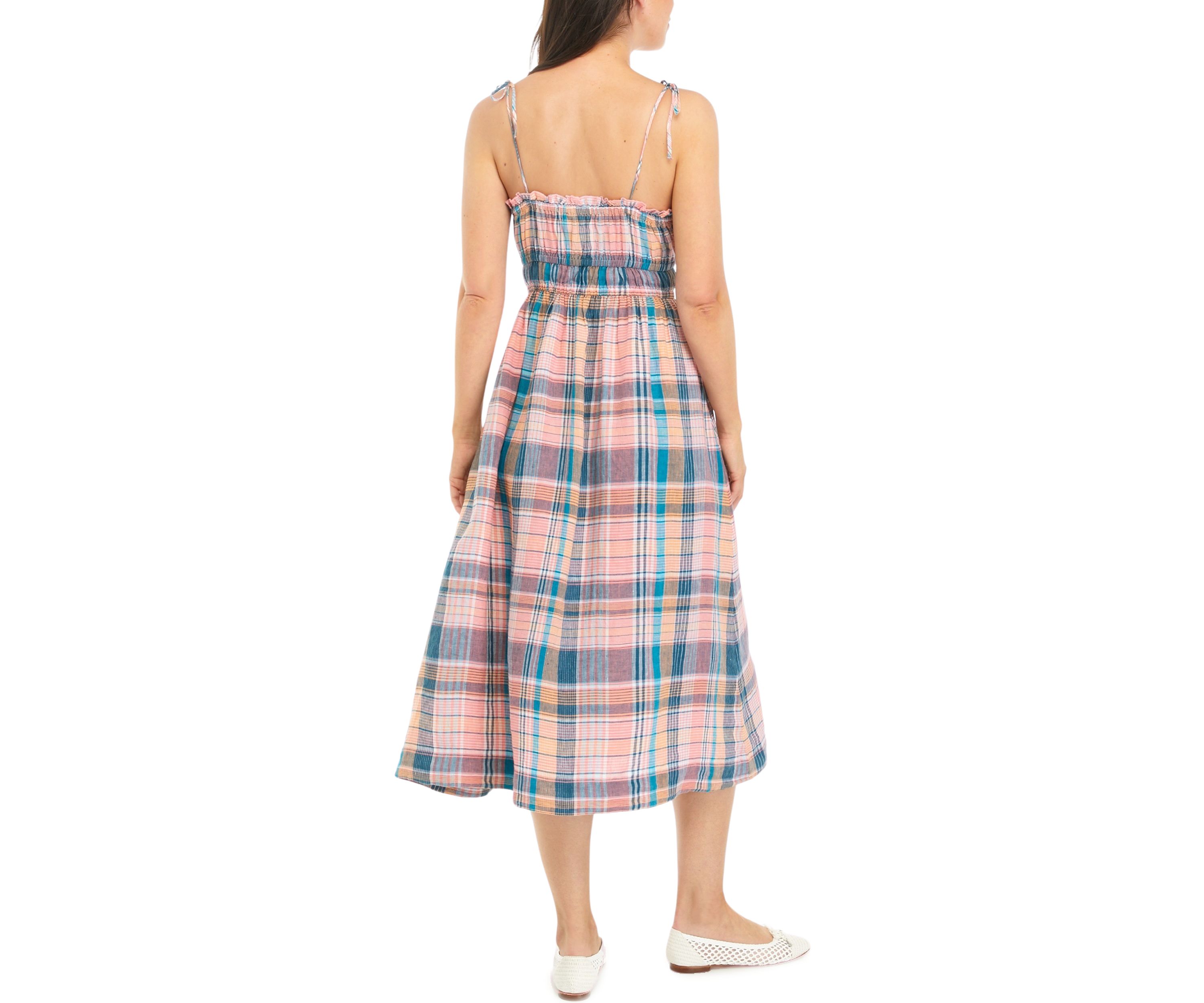 Womens Strappy Linen Midi Dress
