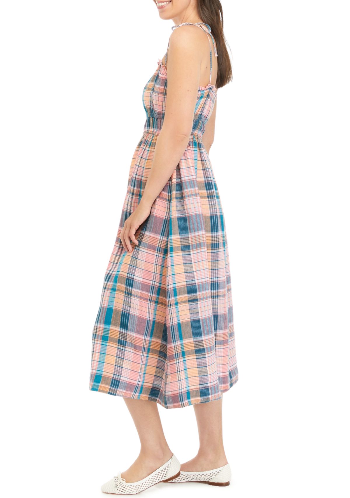 Womens Strappy Linen Midi Dress