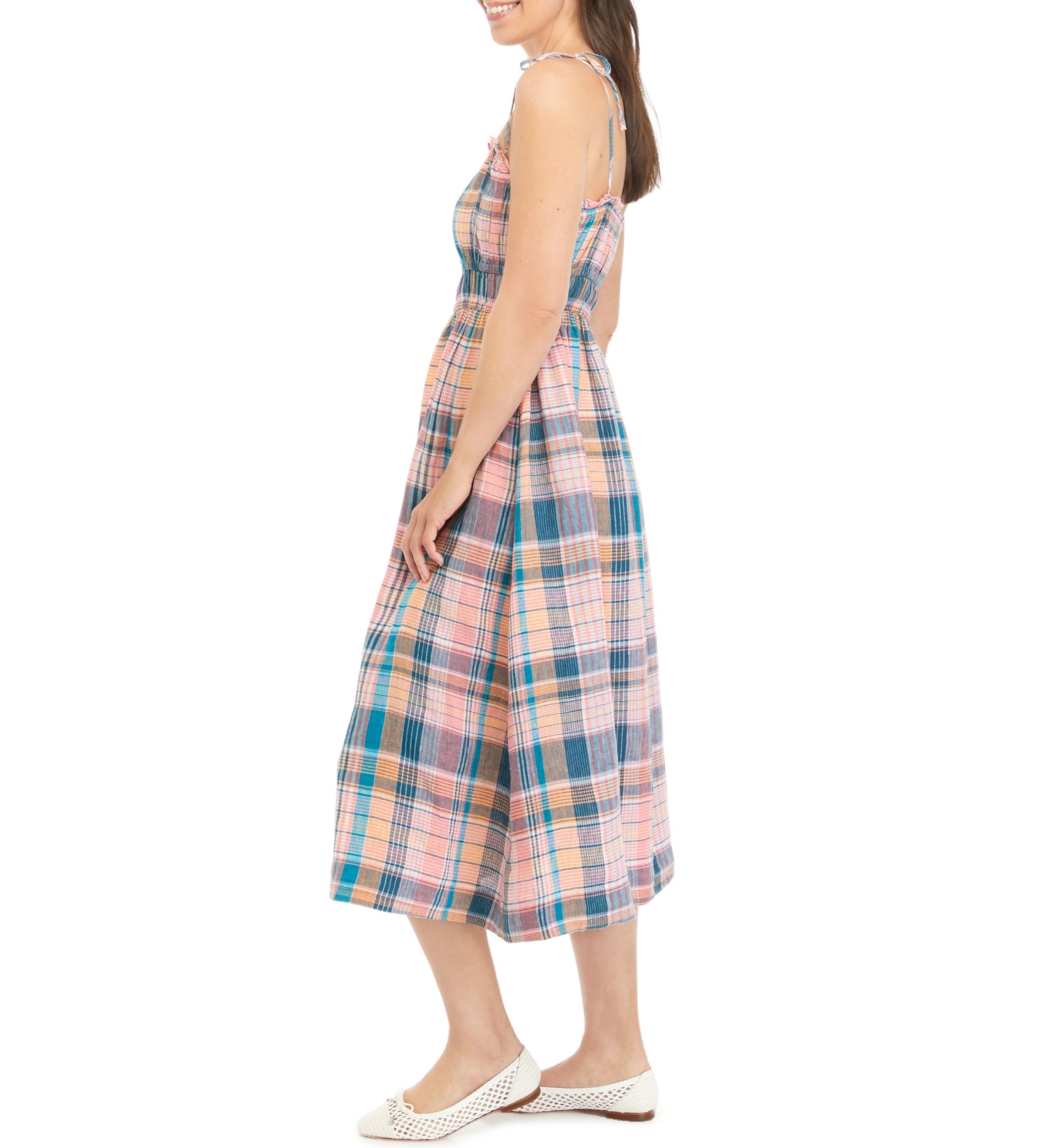 Womens Strappy Linen Midi Dress