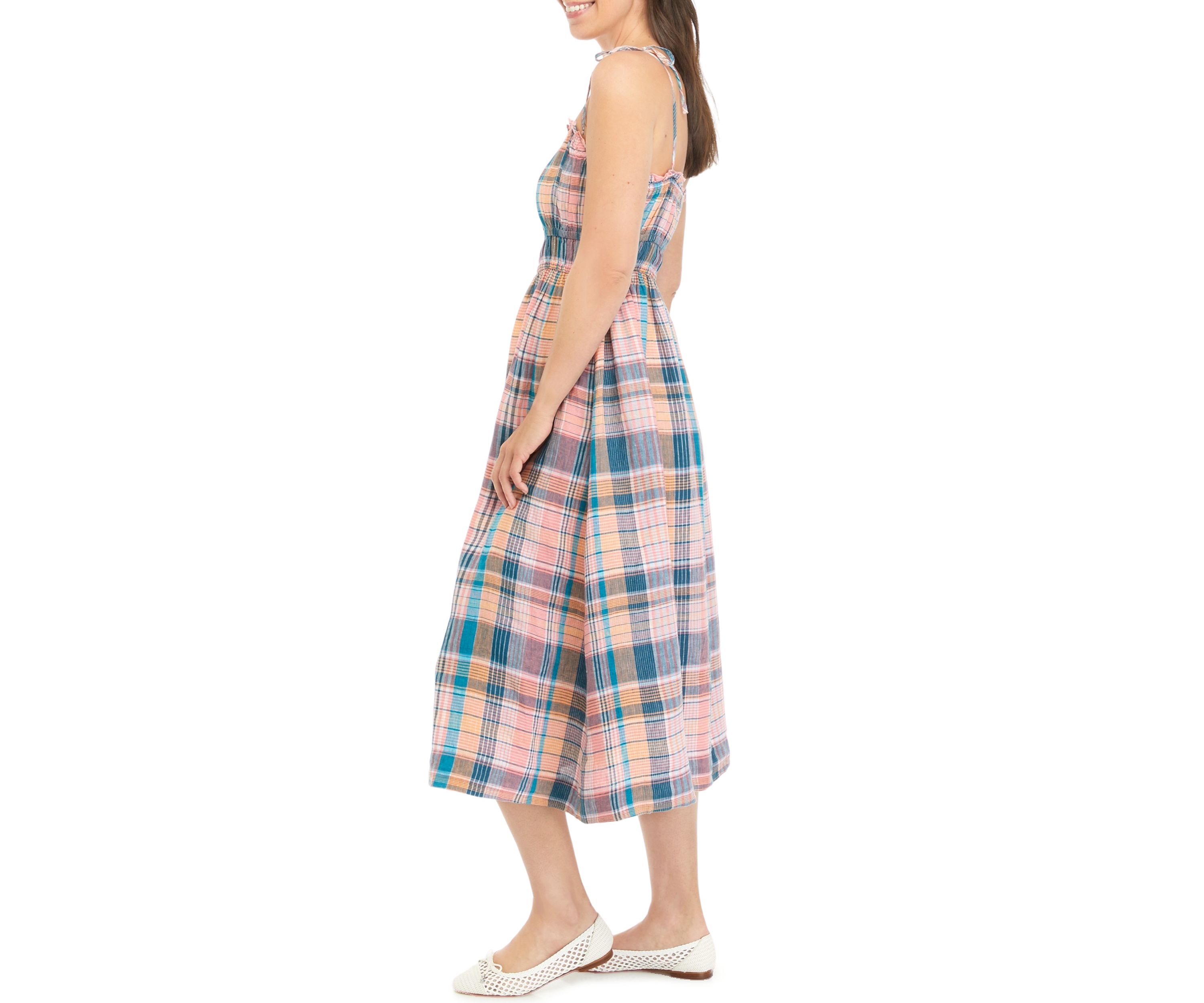 Womens Strappy Linen Midi Dress