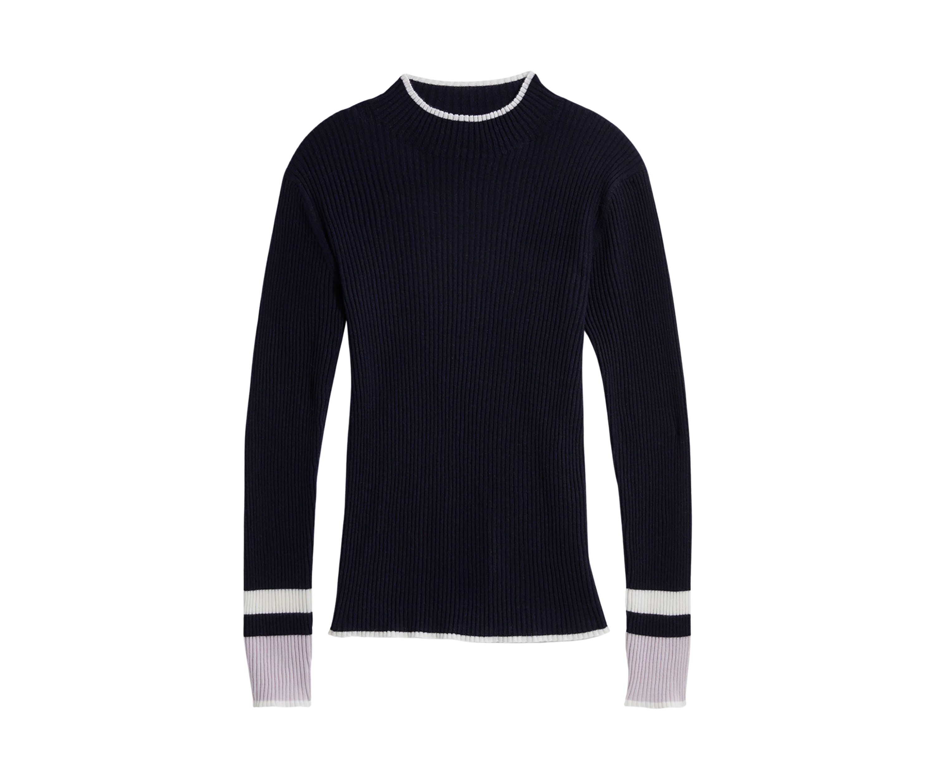 Tissue Weight Rib Tipped Mock Neck Sweater