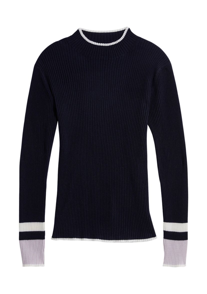 Tissue Weight Rib Tipped Mock Neck Sweater