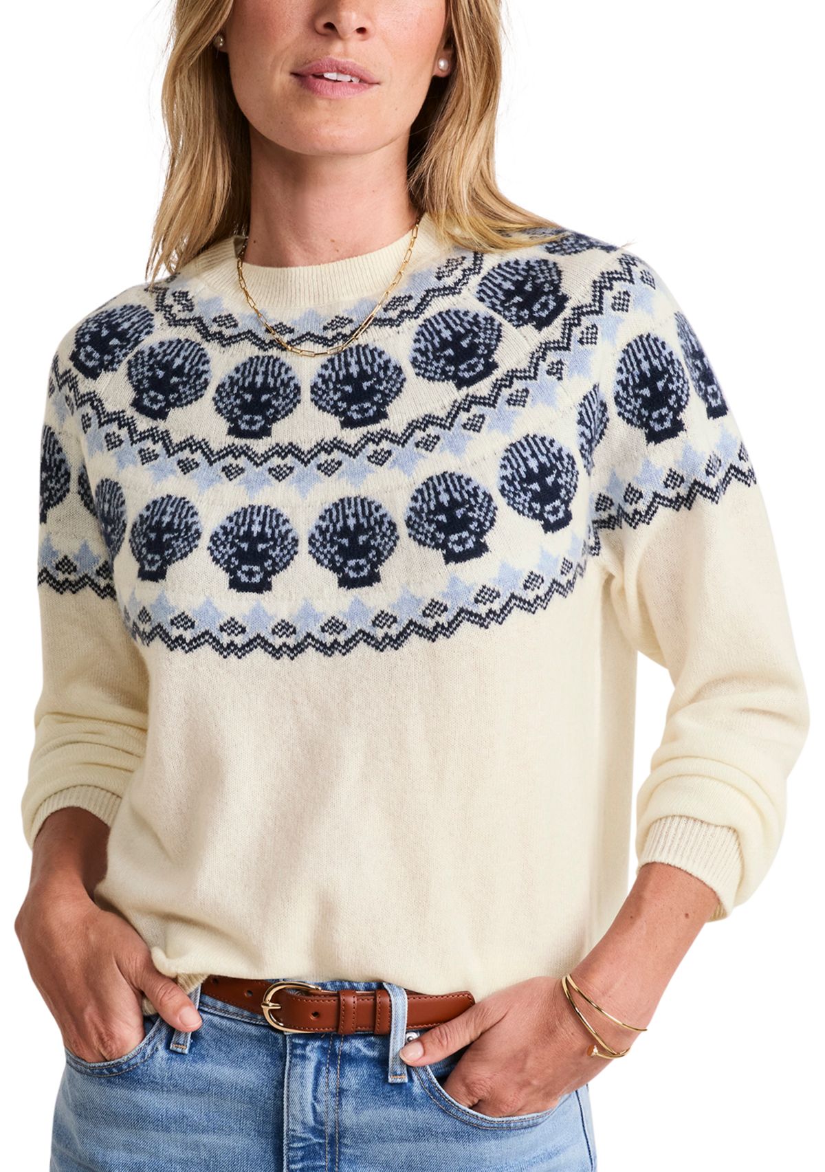 Womens Seaspun Cashmere Shell Intarsia Sweater