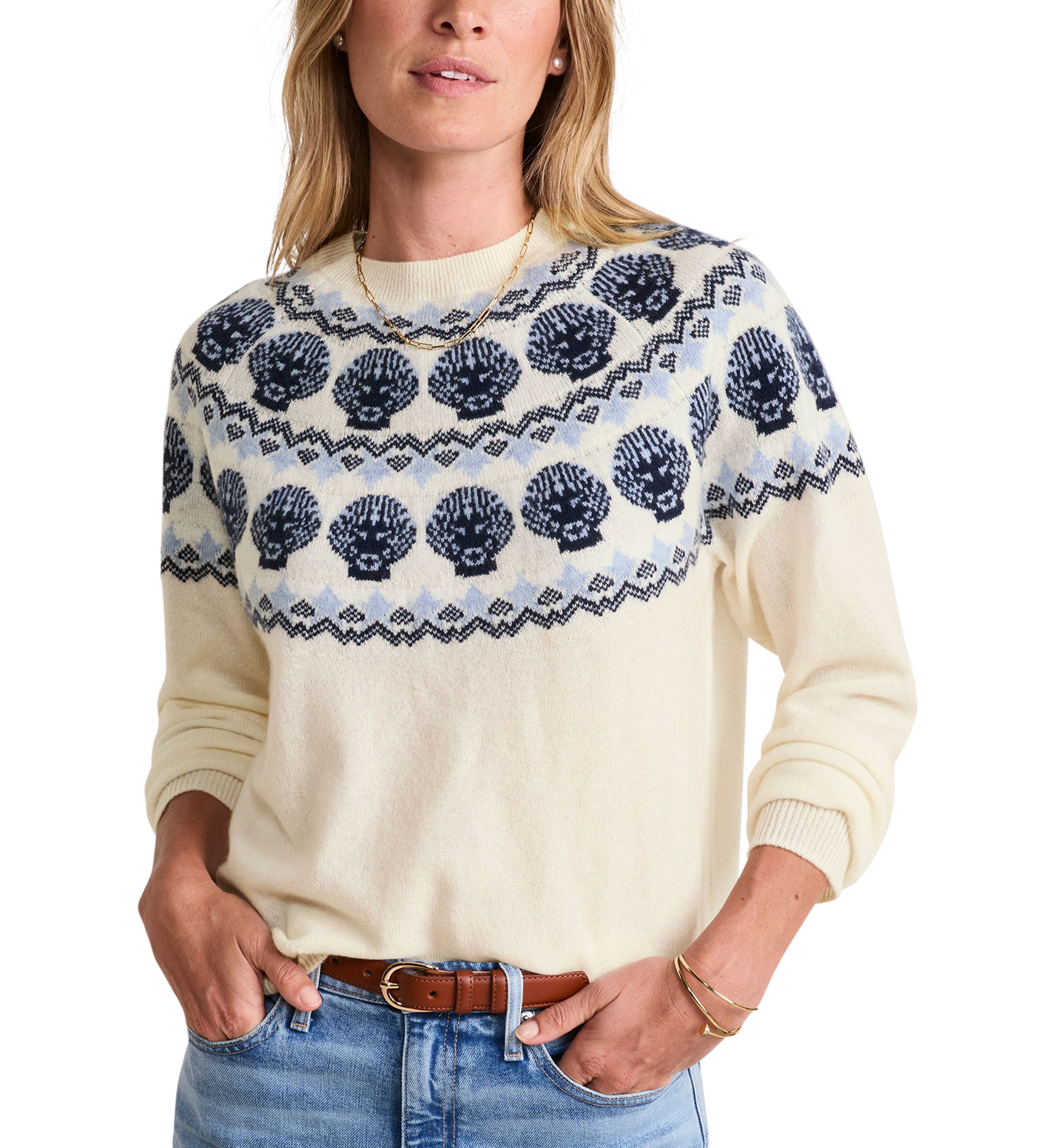 Womens Seaspun Cashmere Shell Intarsia Sweater