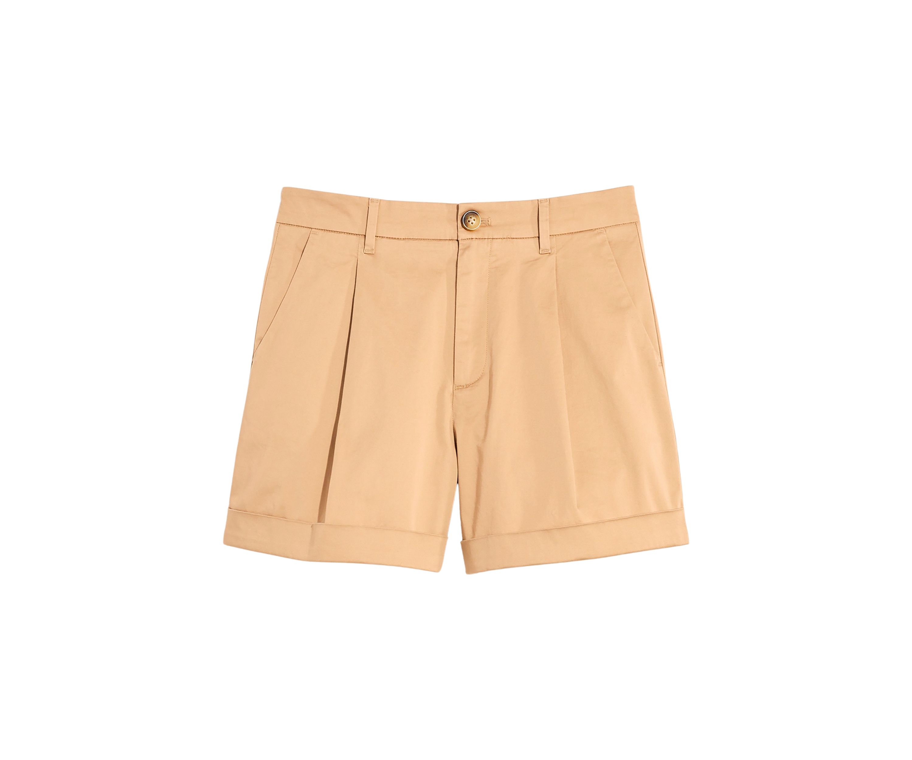 Womens Pleated Sateen Cuff Shorts
