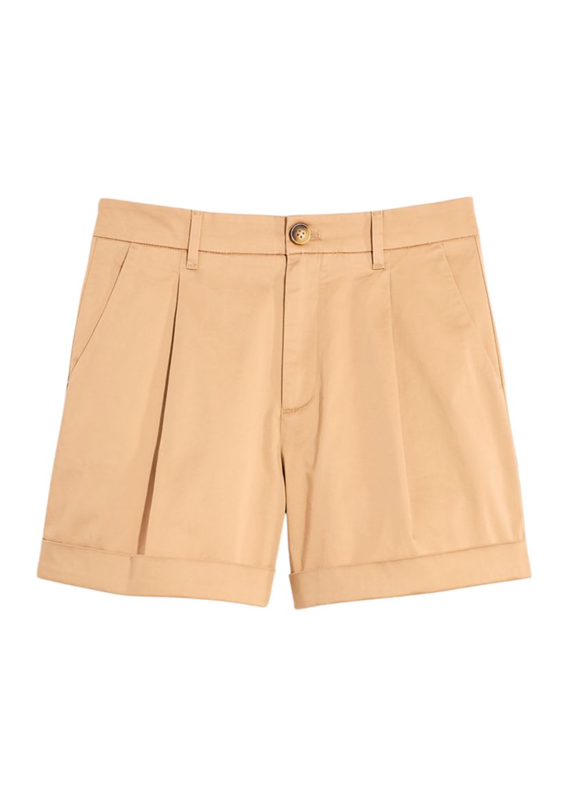 Womens Pleated Sateen Cuff Shorts