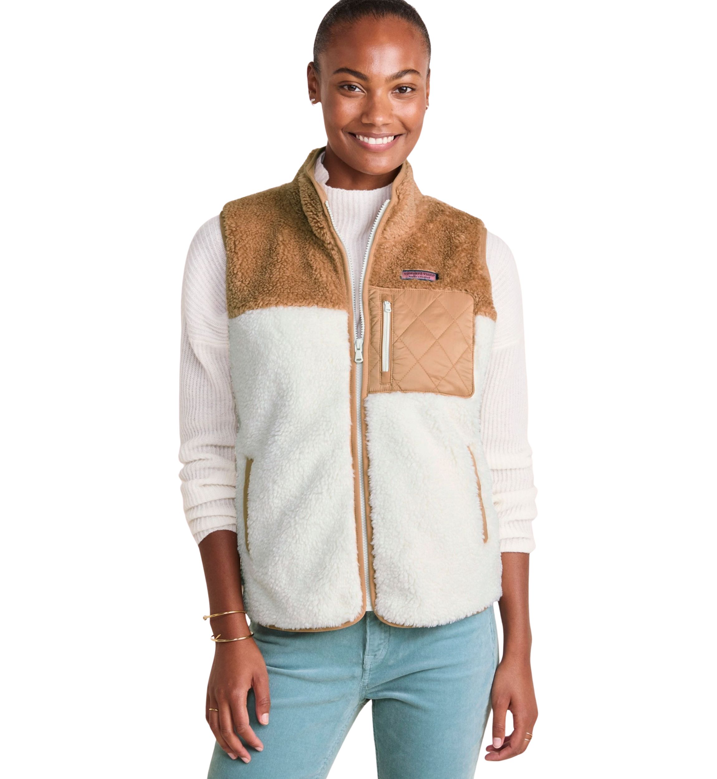 Womens Color Block Sherpa Vest 
