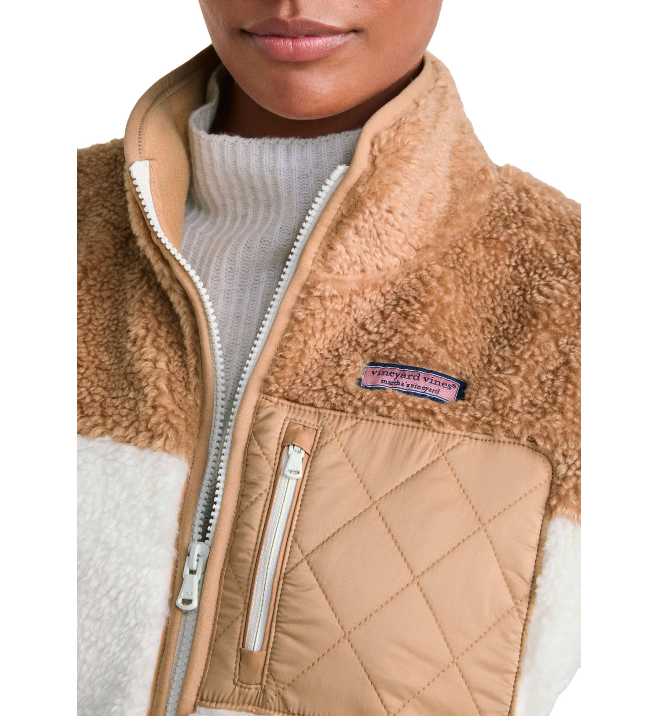 Womens Color Block Sherpa Vest 