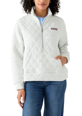 Vineyard Vines Women's Quilted Sherpa 1/2 Zip Pullover, Grey, Large