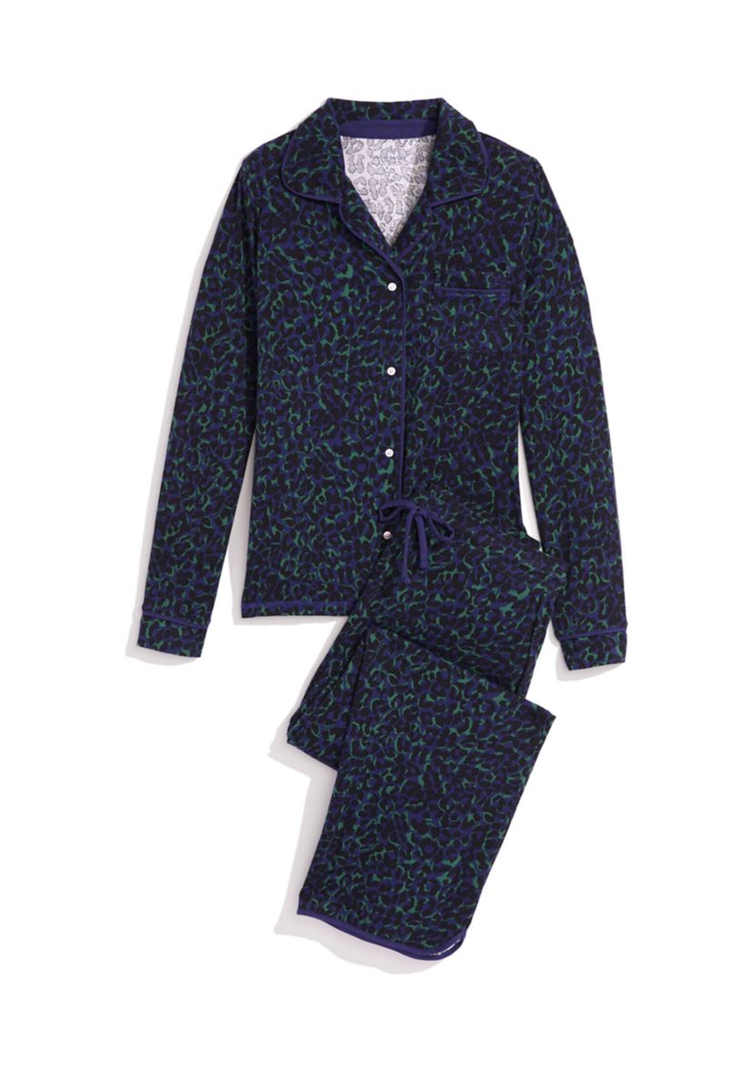 Womens Super Soft Printed Long Knit Pajama Set