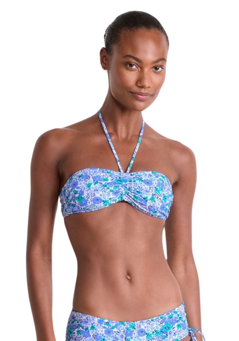 Womens Floral Print Ruched Bandeau Swim Top