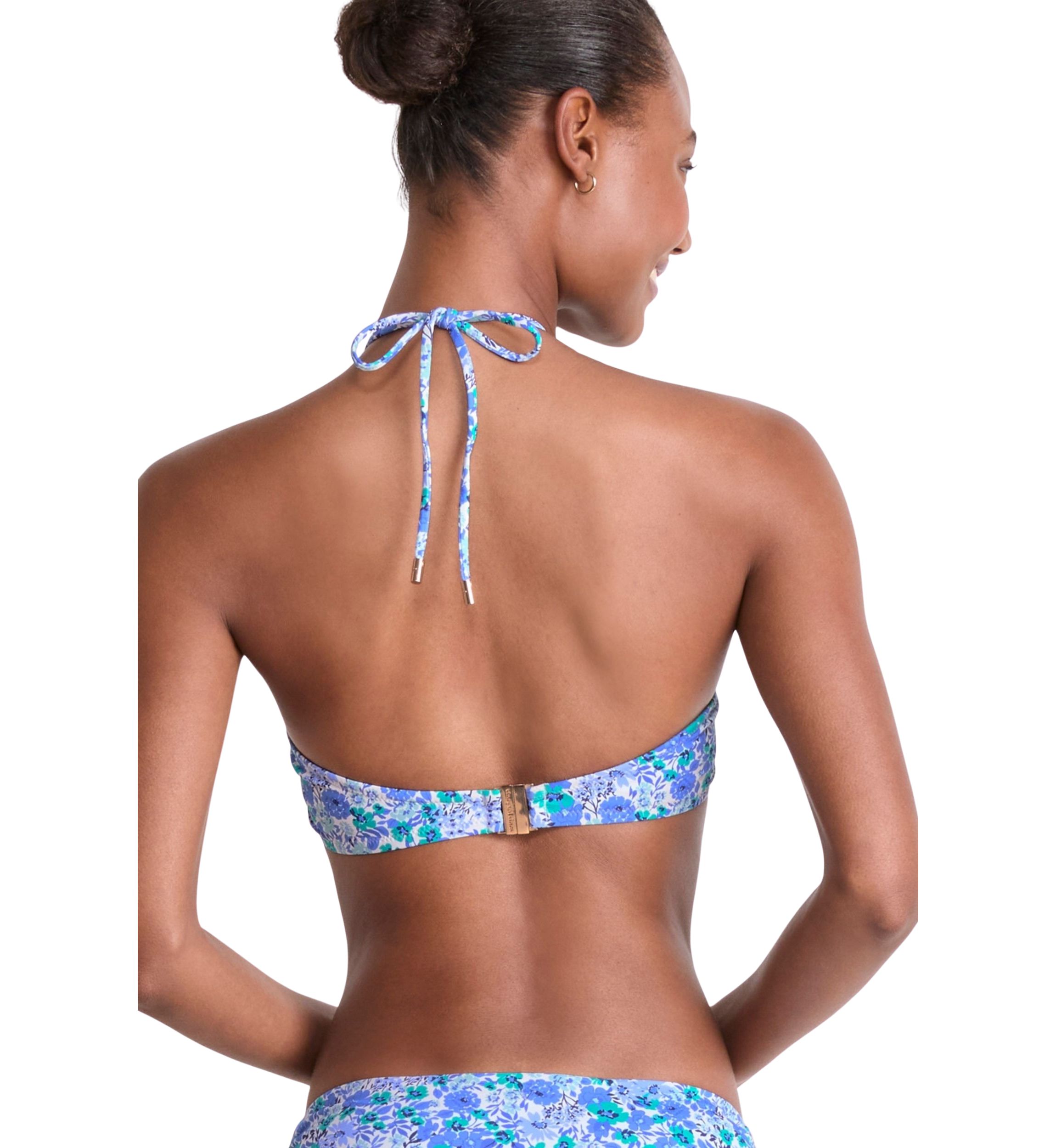 Womens Floral Print Ruched Bandeau Swim Top