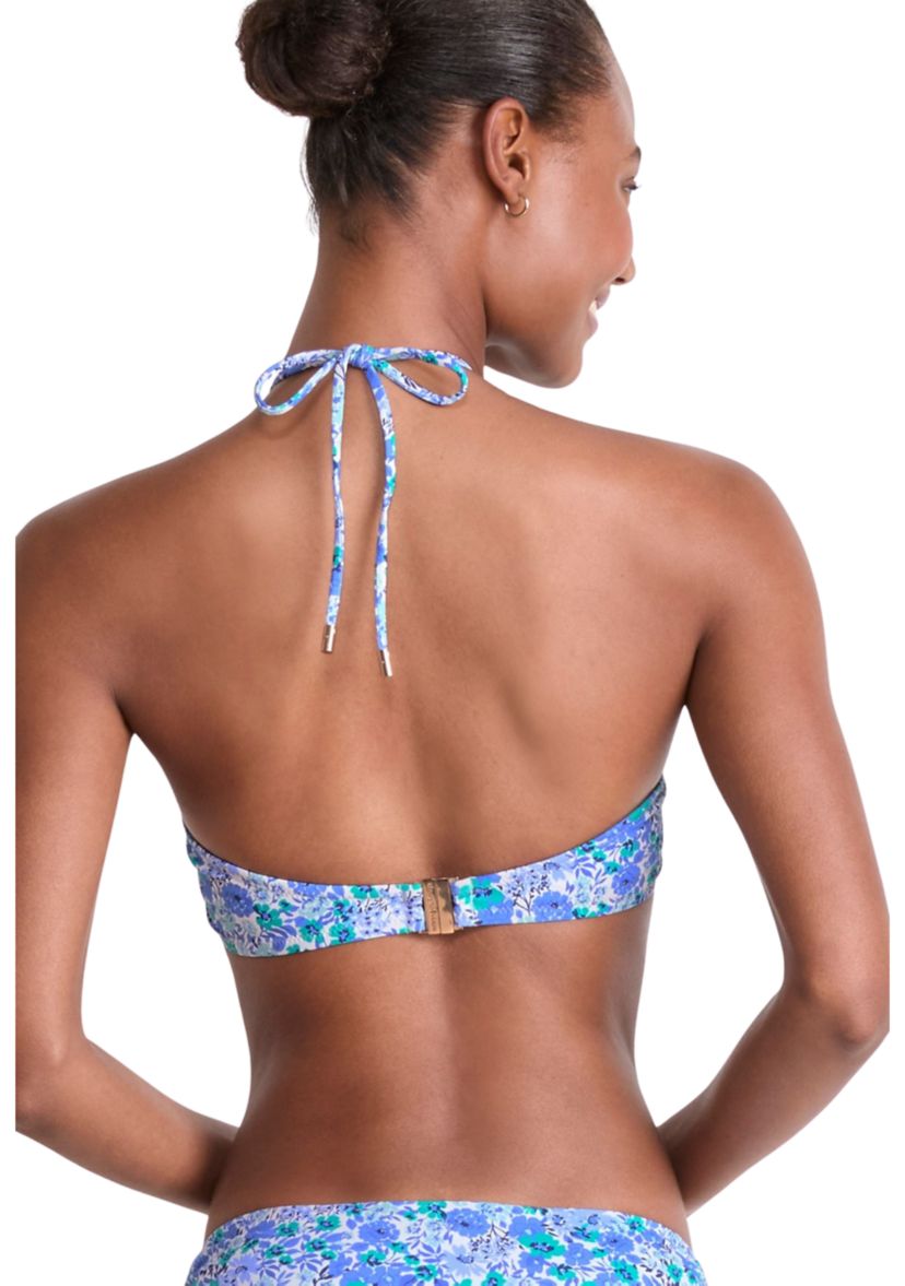 Womens Floral Print Ruched Bandeau Swim Top