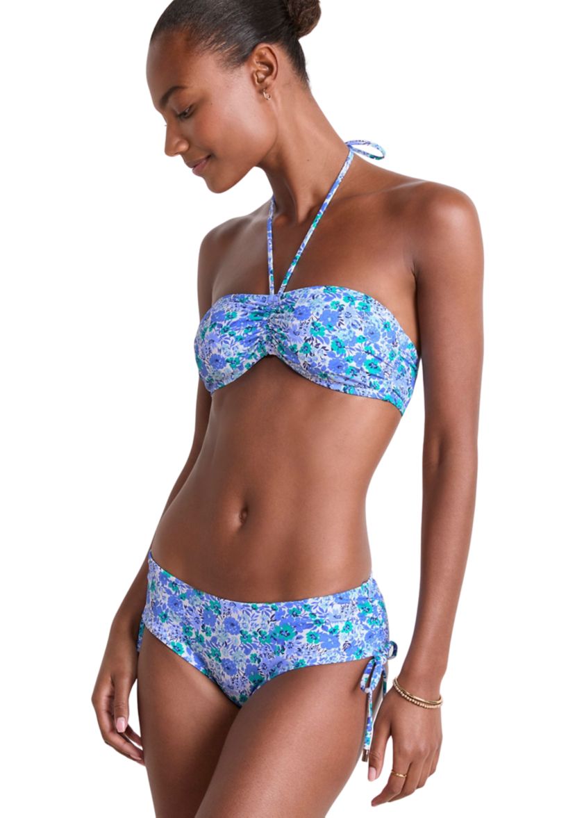 Womens Floral Print Ruched Bandeau Swim Top