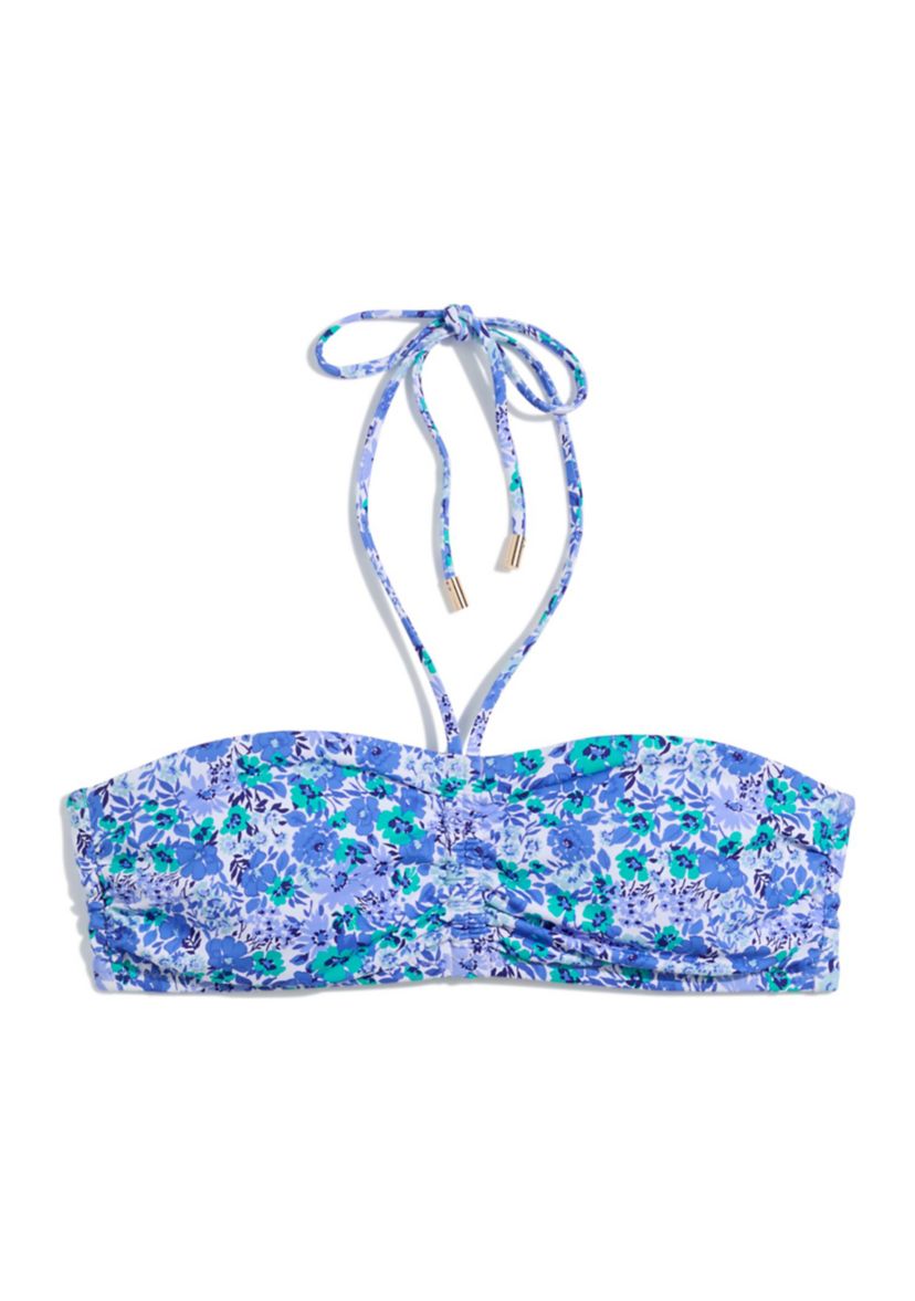 Womens Floral Print Ruched Bandeau Swim Top