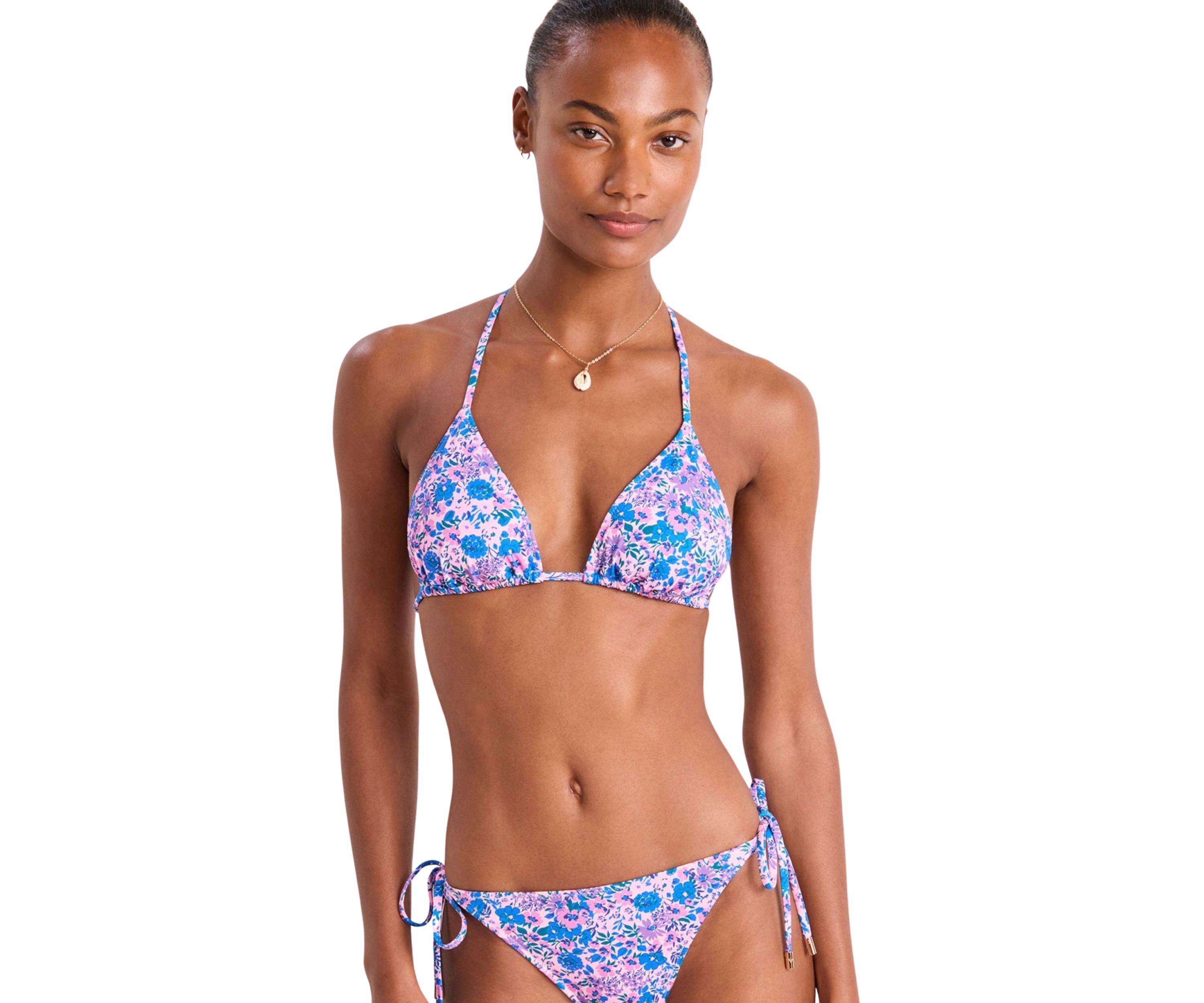 Floral String Triangle Bikini Swim Top