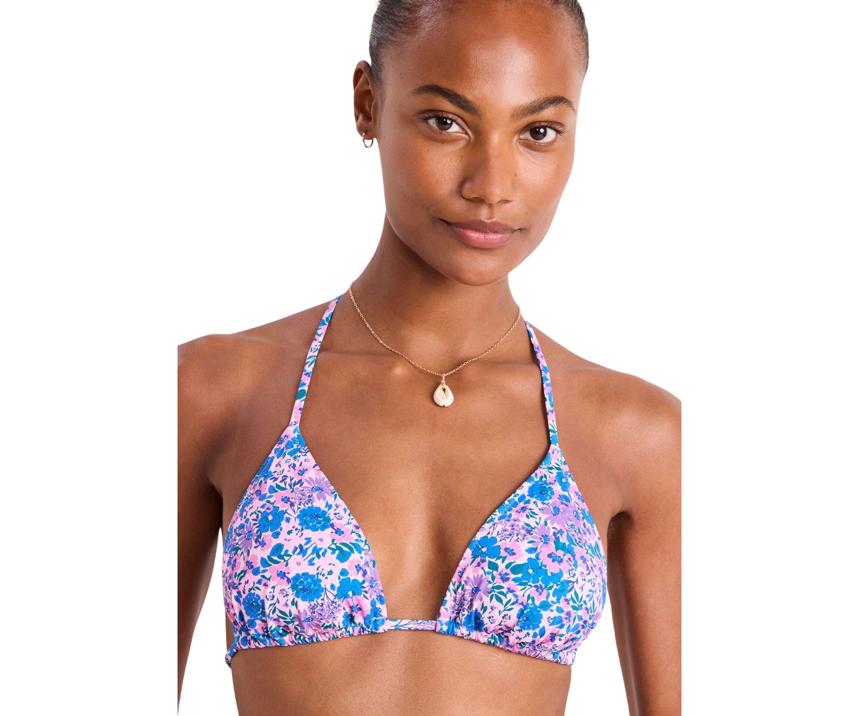 Floral String Triangle Bikini Swim Top