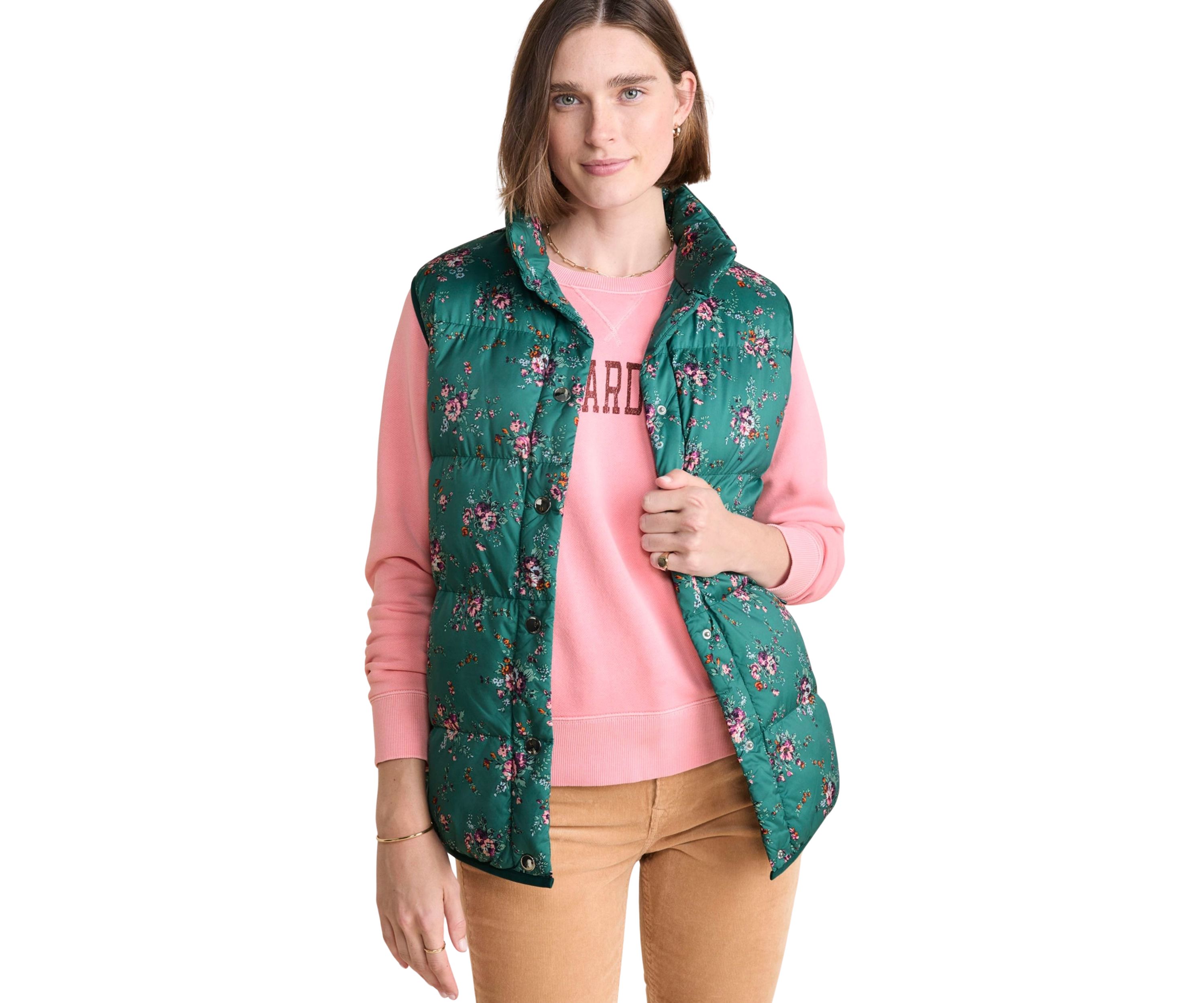 Womens Floral Printed Puffer Vest