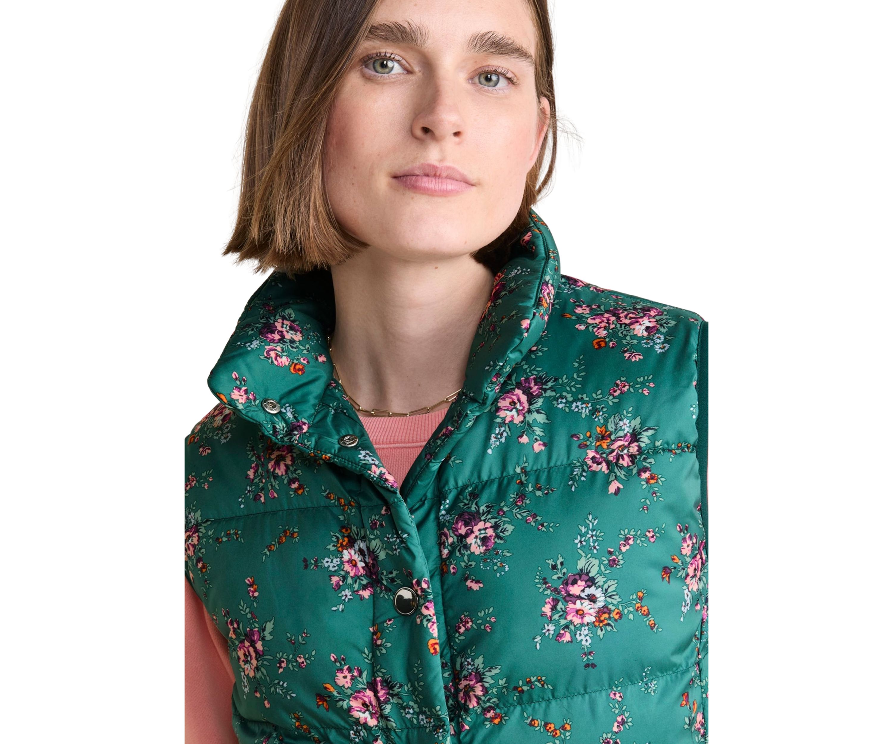 Womens Floral Printed Puffer Vest