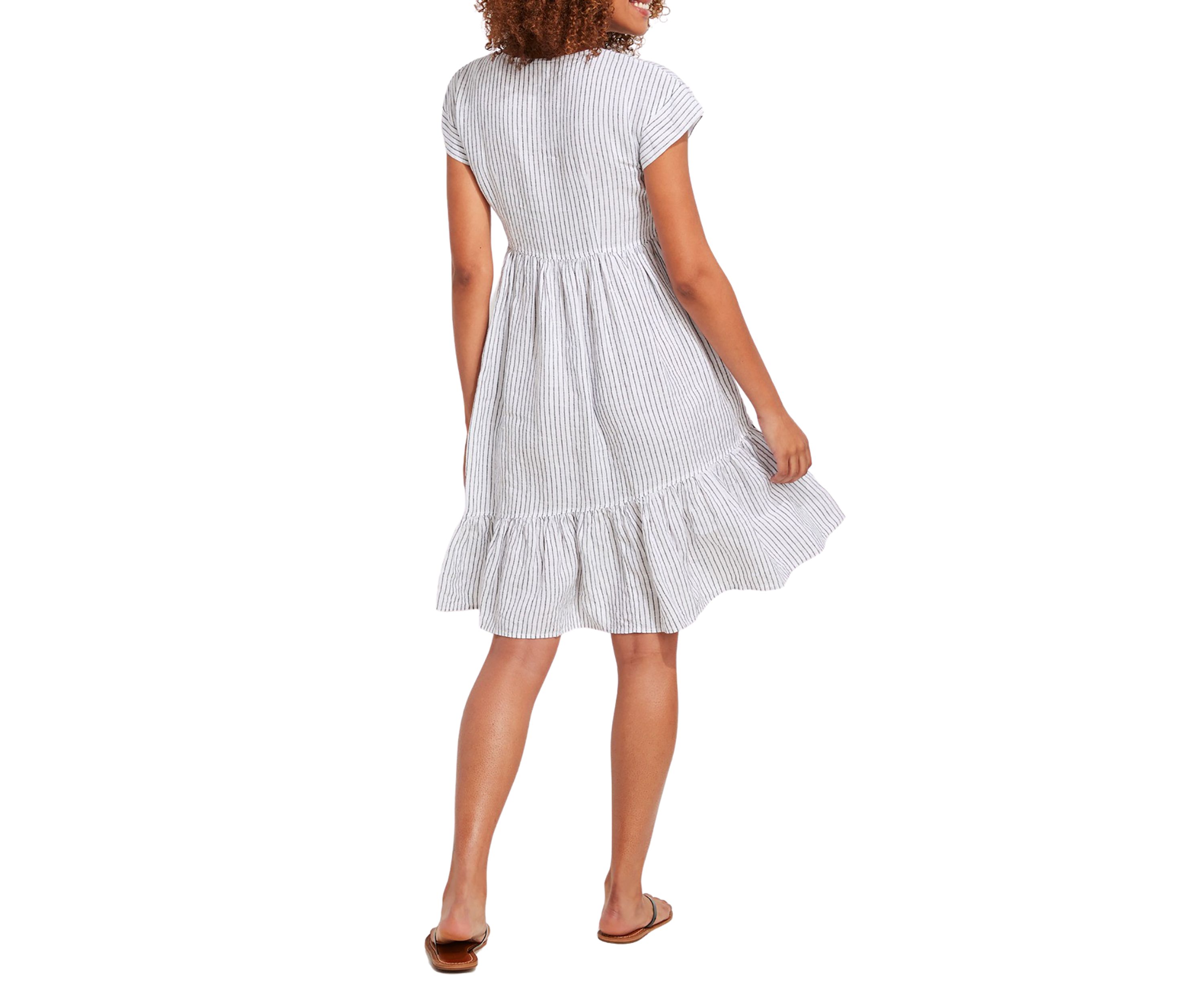 Womens Jet Stripe Tiered Linen Dress