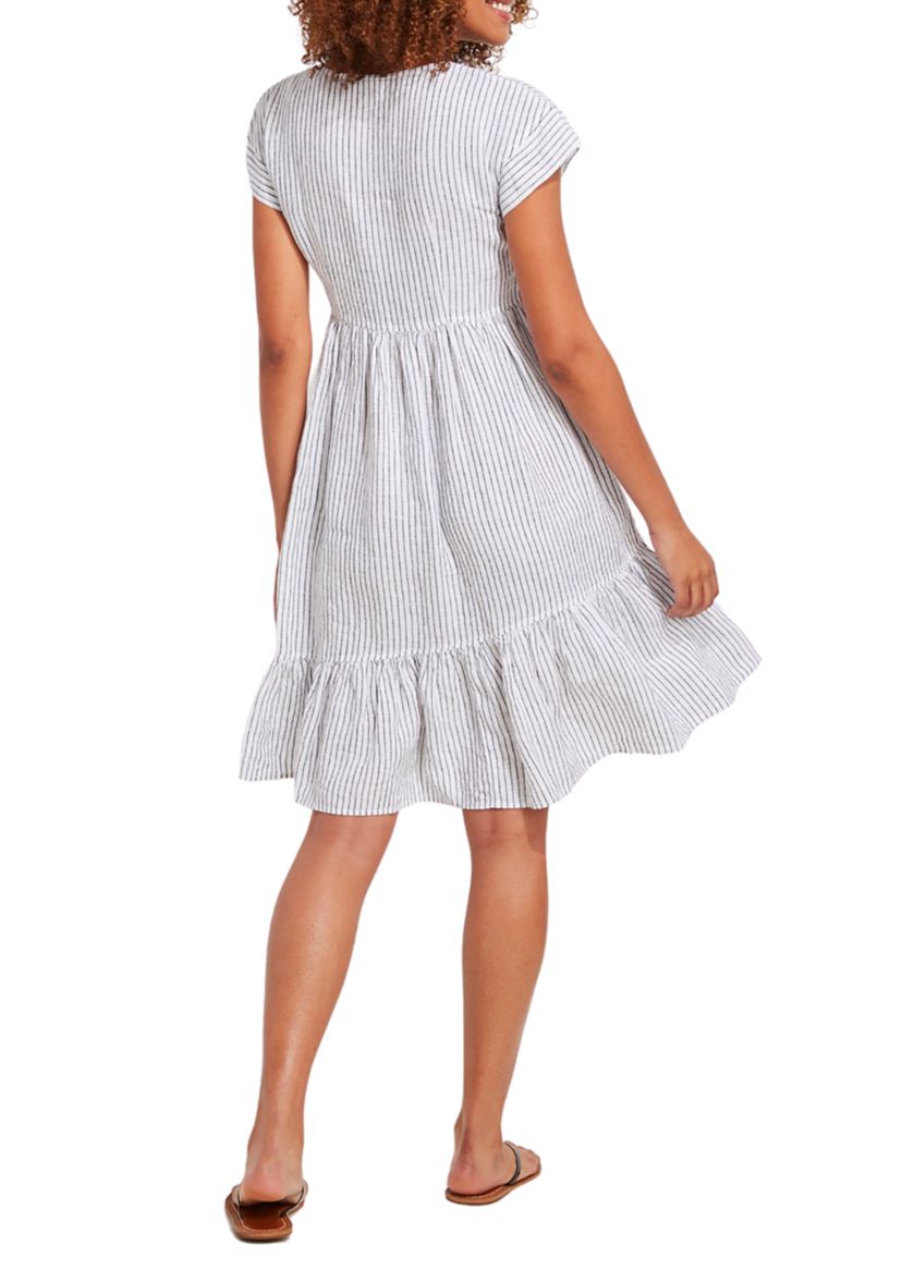Womens Jet Stripe Tiered Linen Dress