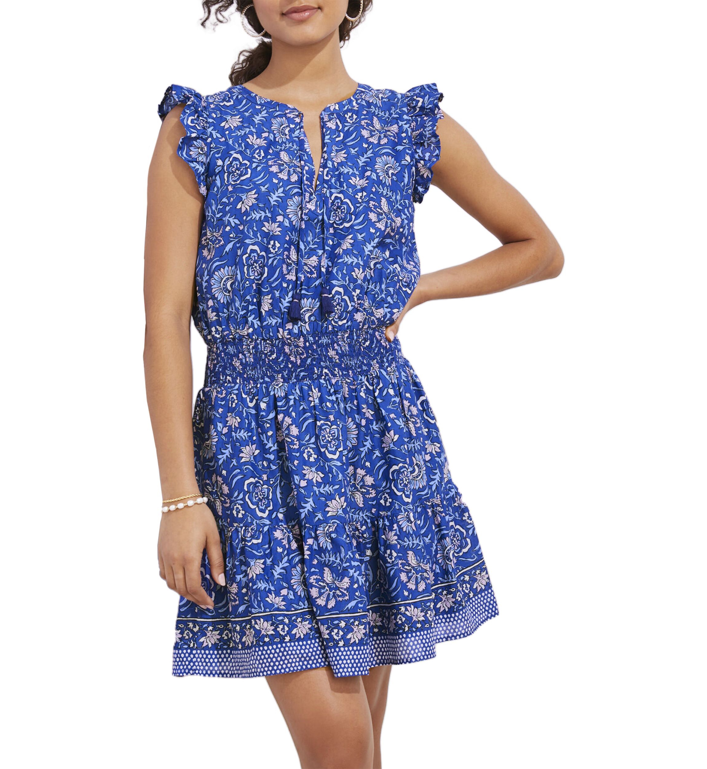 Womens Floral Ruffle Sleeve Dress 