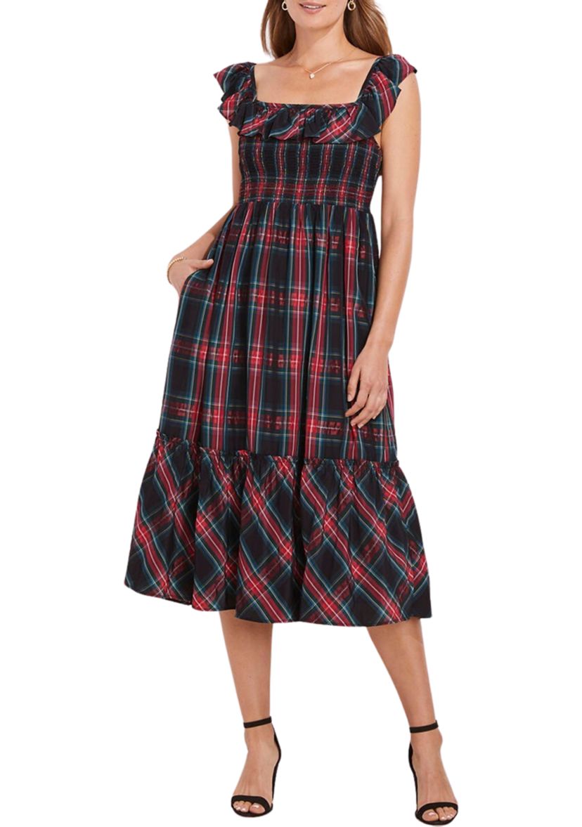 knee length dresses for ladies Restocked! City Sidewalks Plus-Size Tartan Ruffle Mini Dress Xs main image 0