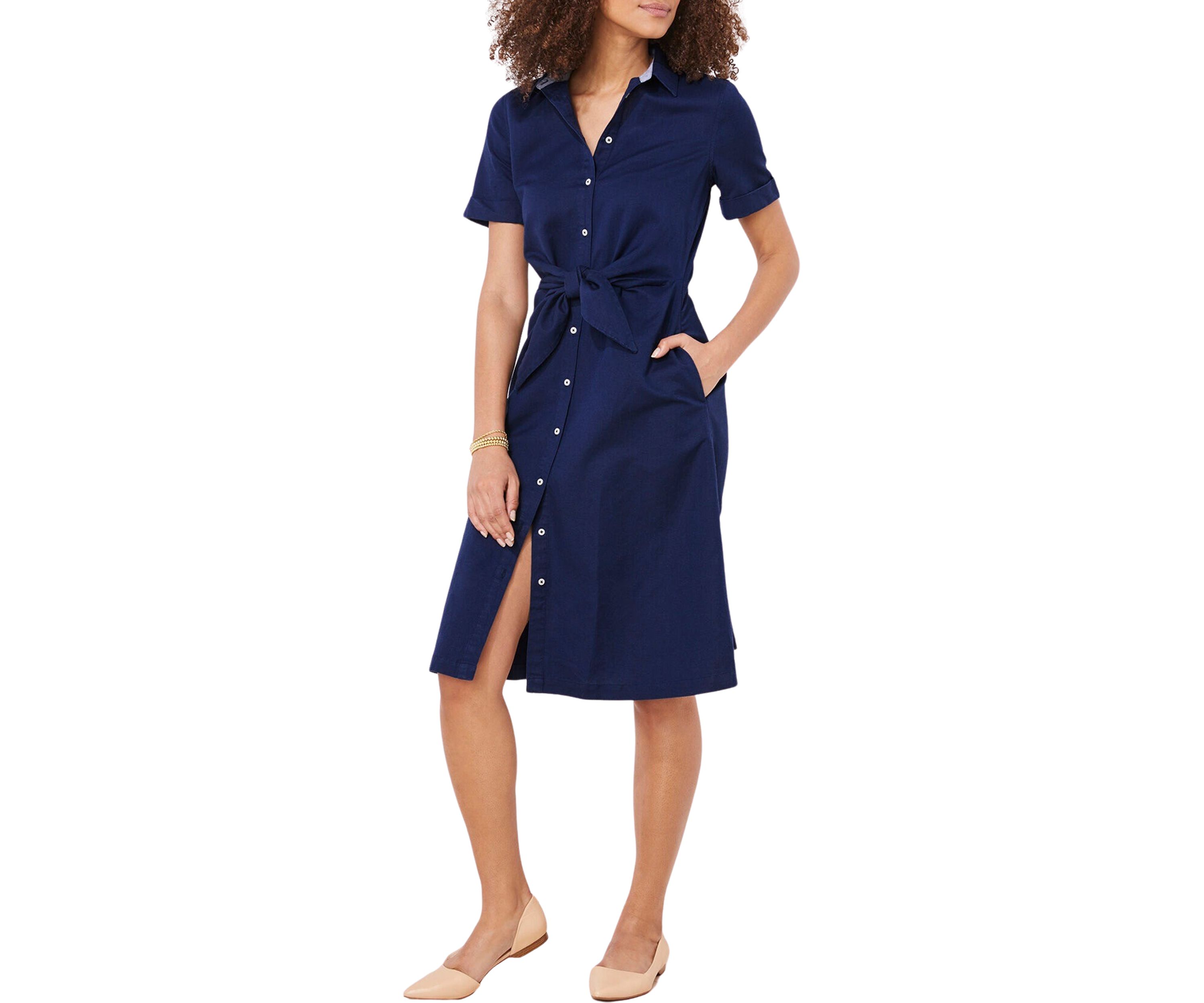 Womens Tie Front Linen Dress