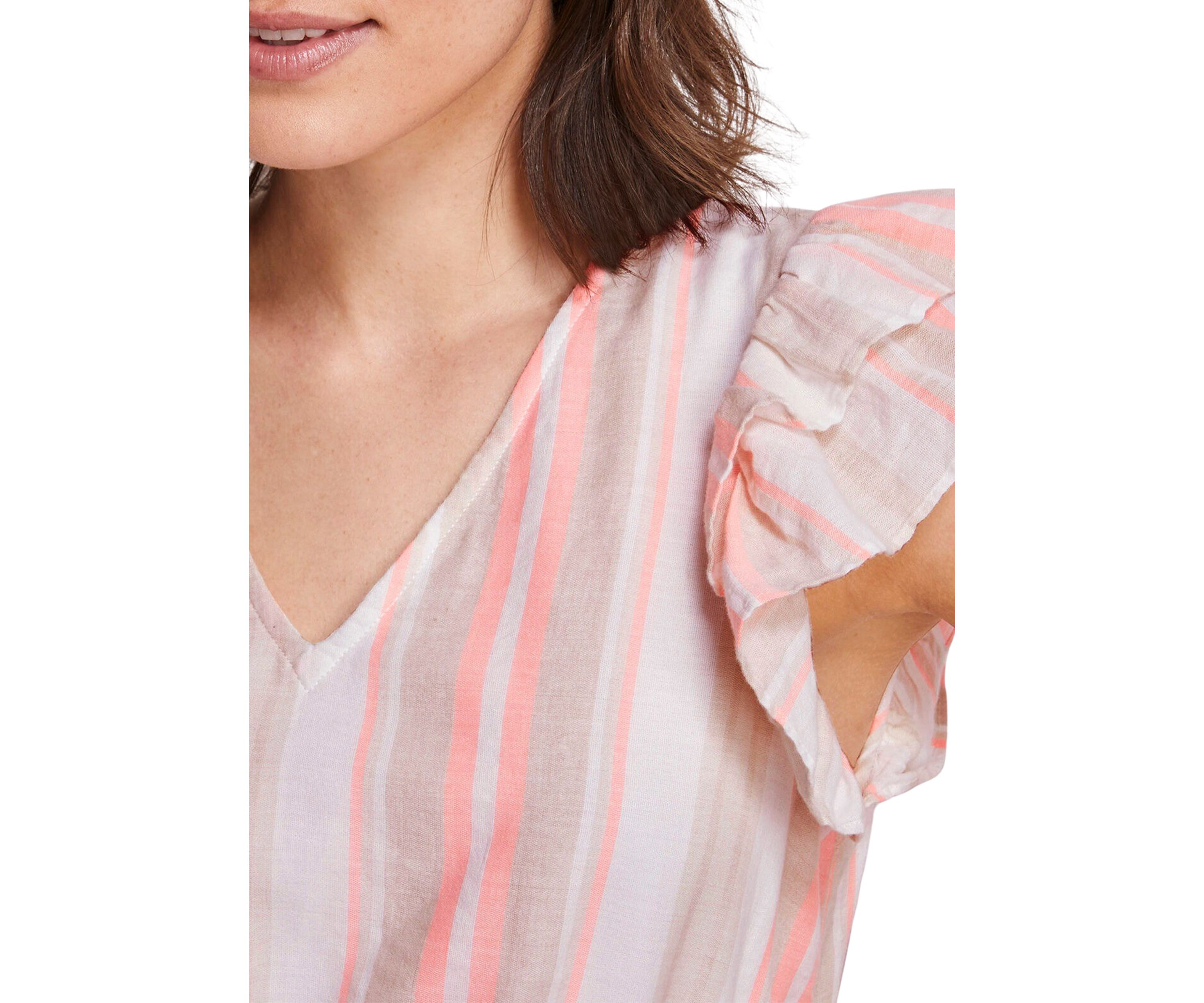 Womens Striped V-Neck Smocked Dress