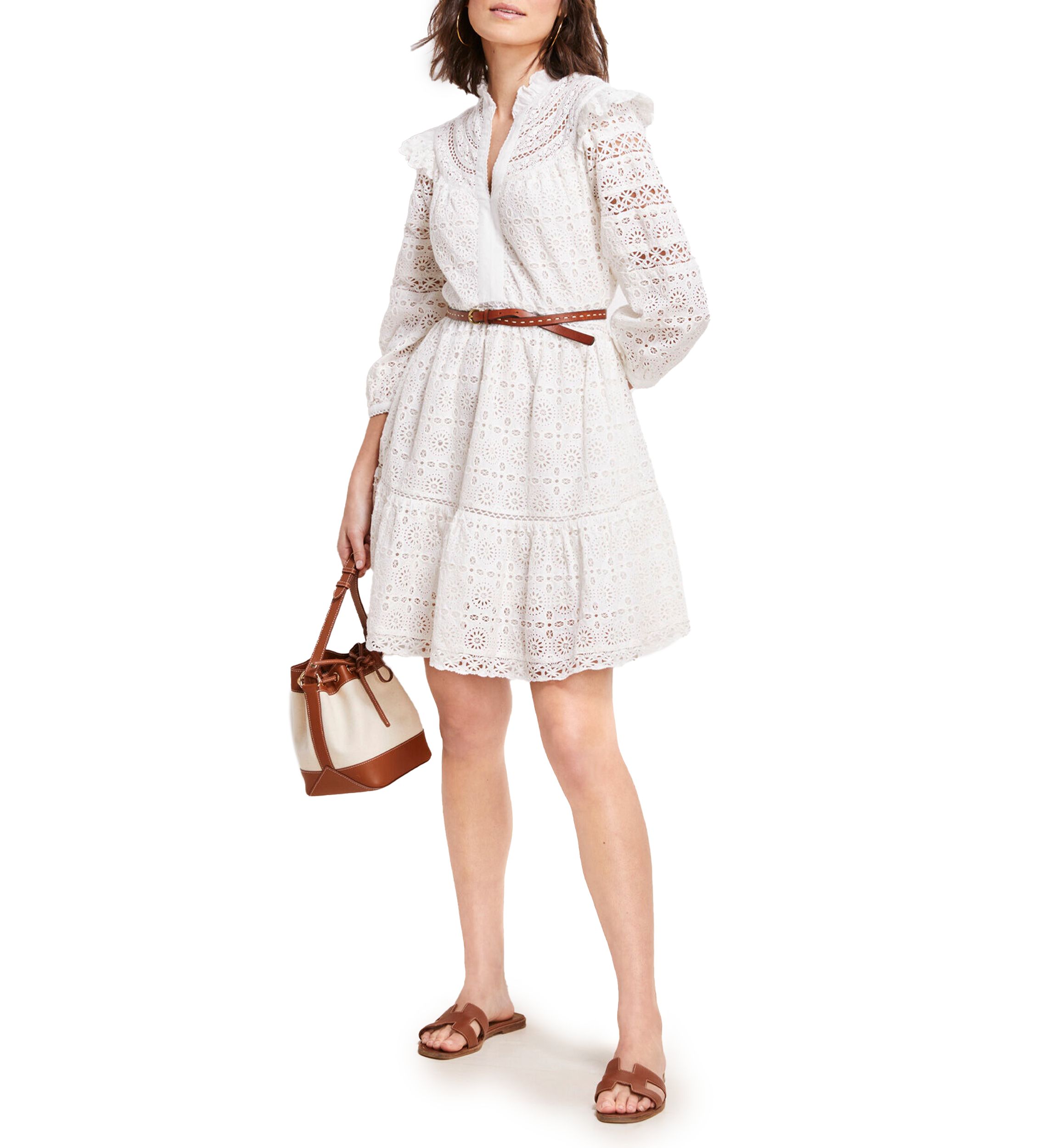 Womens Tiered Eyelet Ruffle Dress