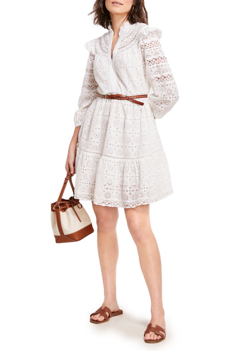 Womens Tiered Eyelet Ruffle Dress