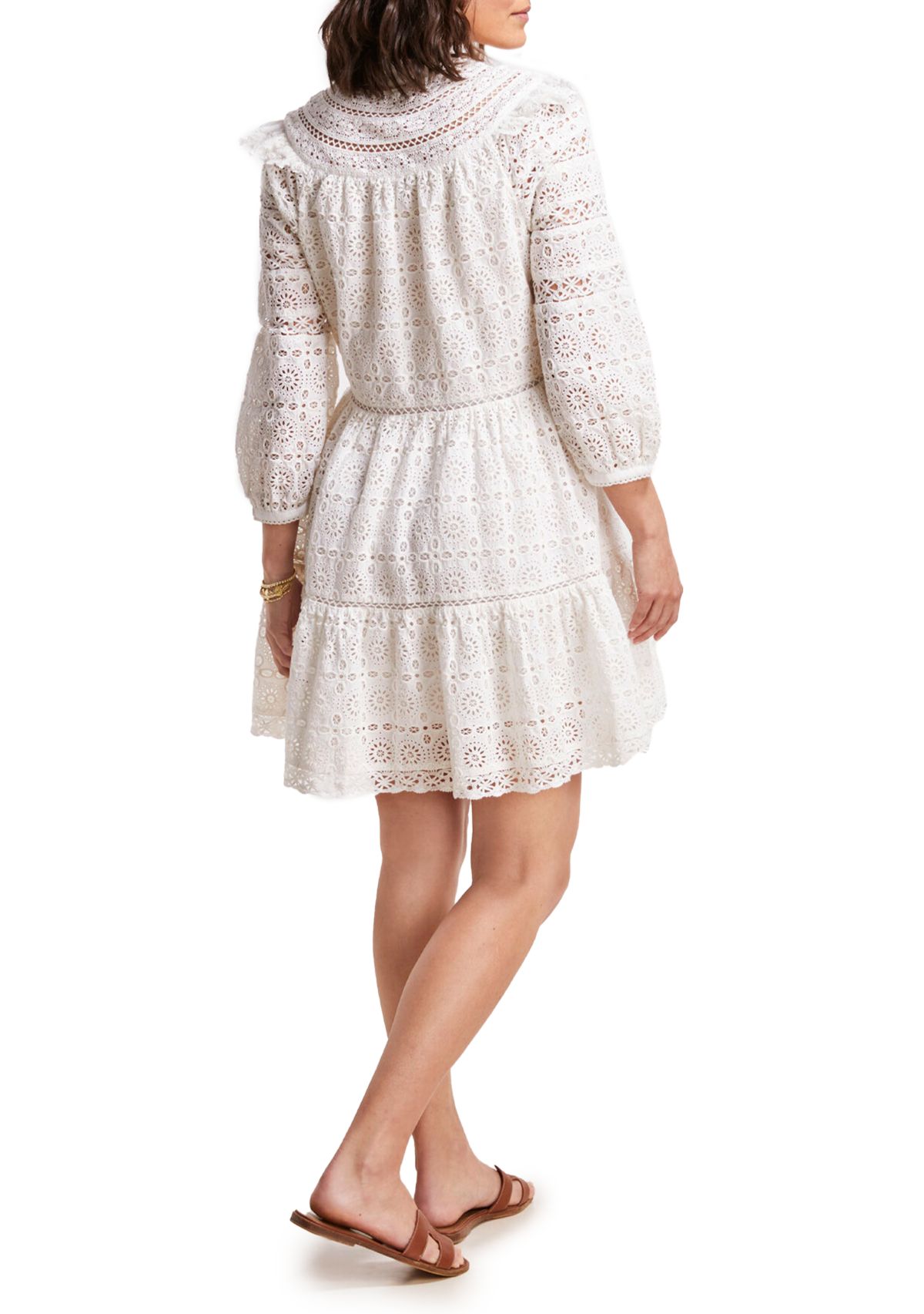 Womens Tiered Eyelet Ruffle Dress