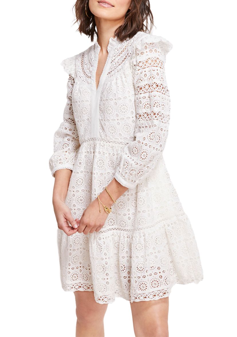 Womens Tiered Eyelet Ruffle Dress