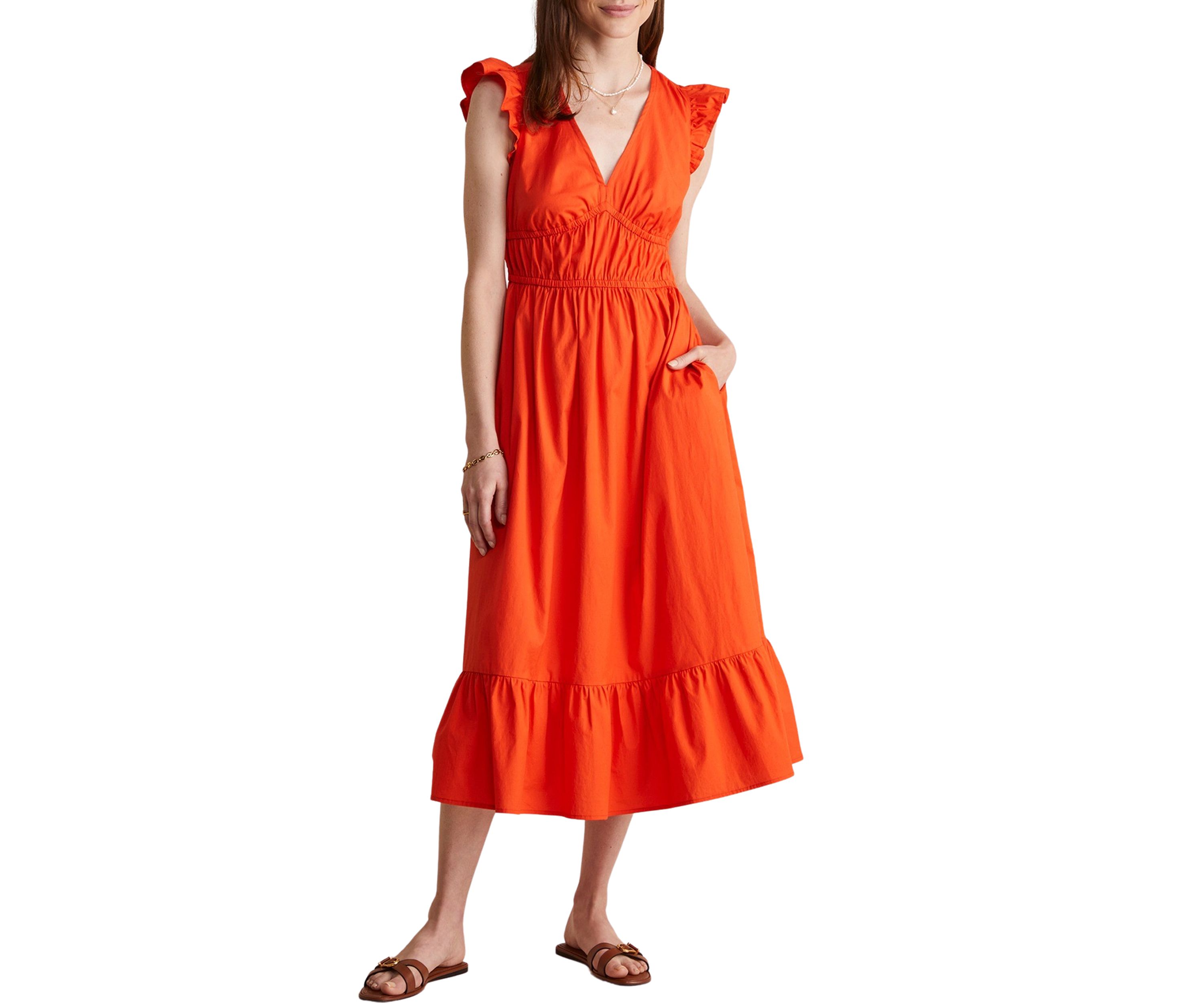 Poplin Flutter Sleeve Midi Dress