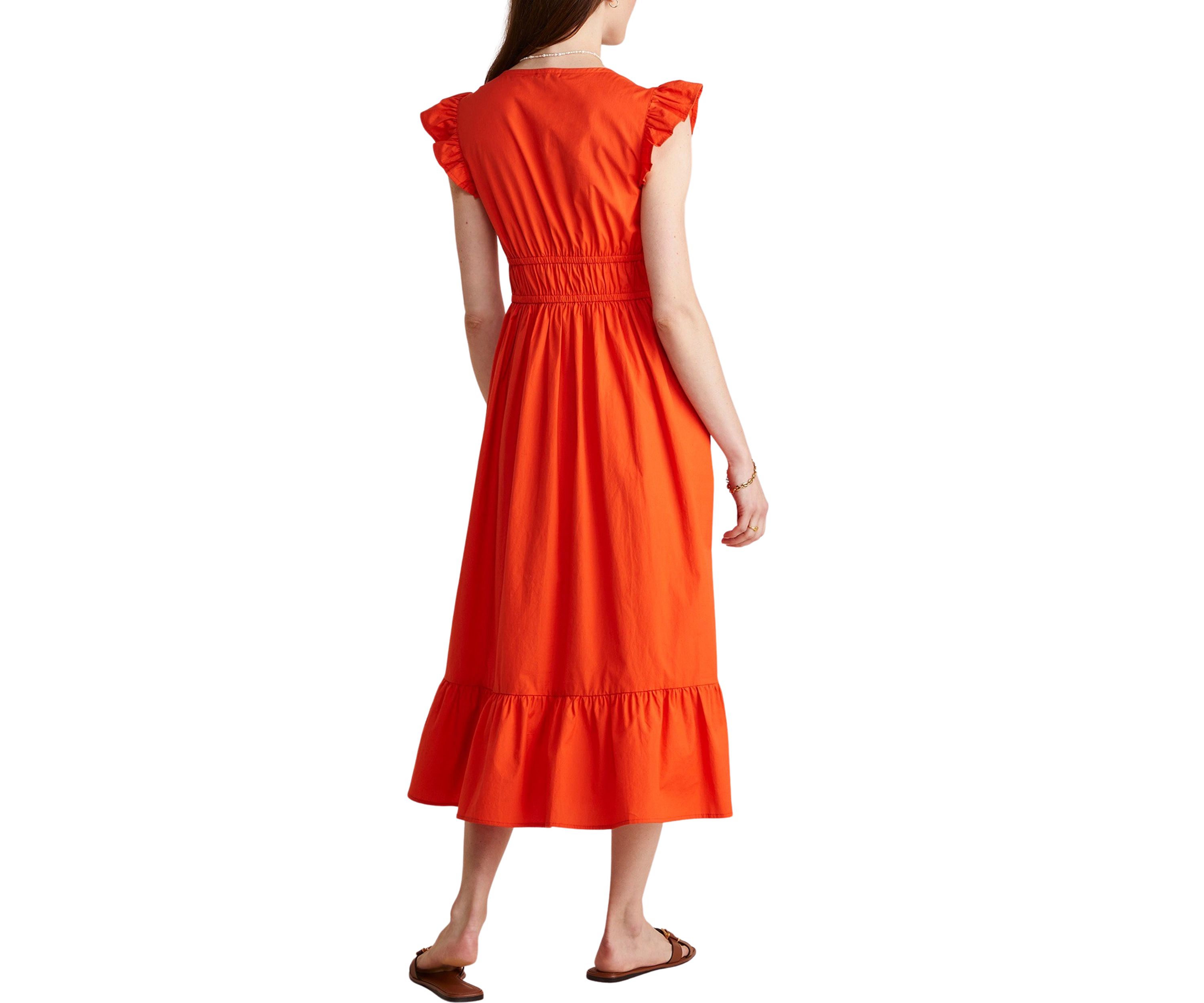 Poplin Flutter Sleeve Midi Dress