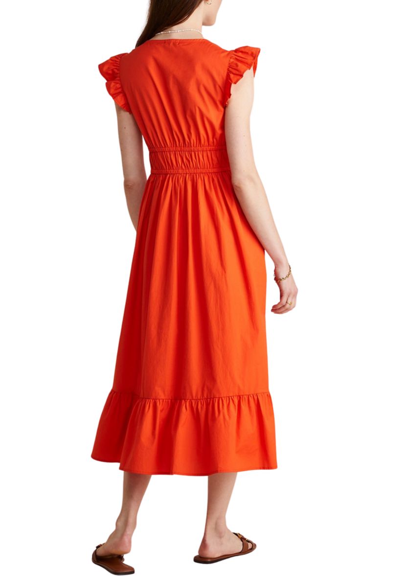 Poplin Flutter Sleeve Midi Dress