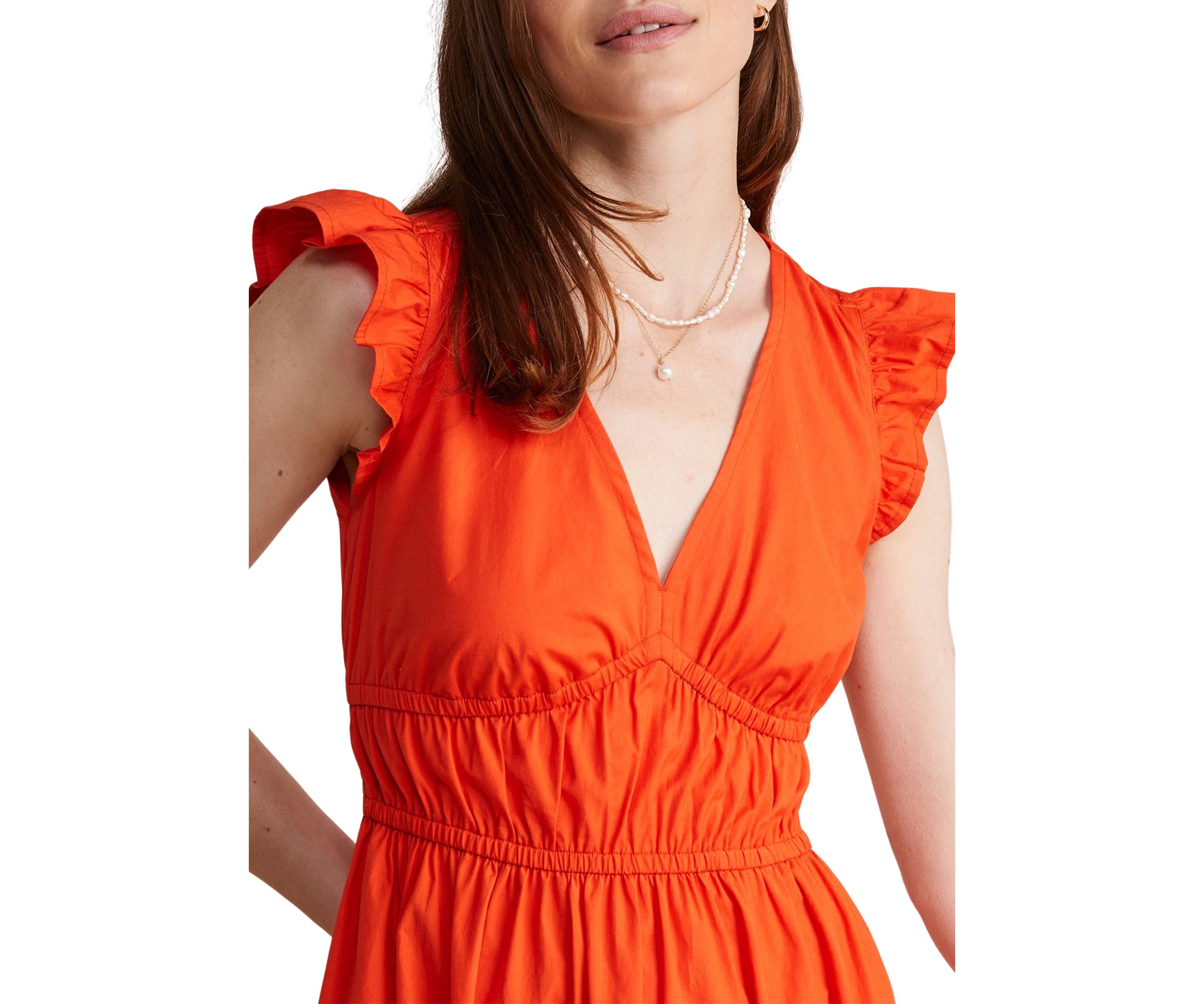 Poplin Flutter Sleeve Midi Dress